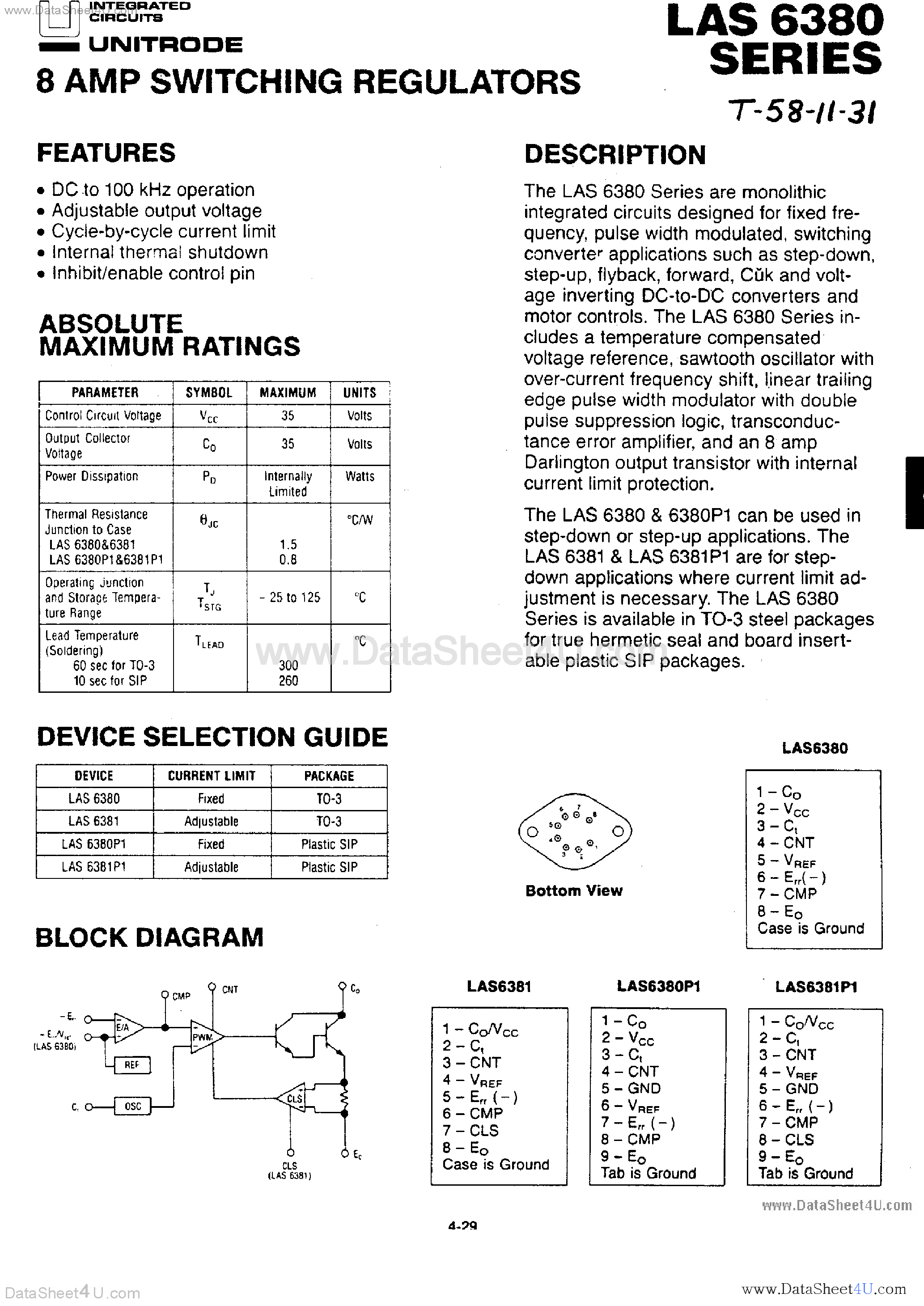Datasheet LAS6381 page 1 Datasheet LAS6381 - (LAS6380 / LAS6381) 8 Amp Switching Regulators page 1
