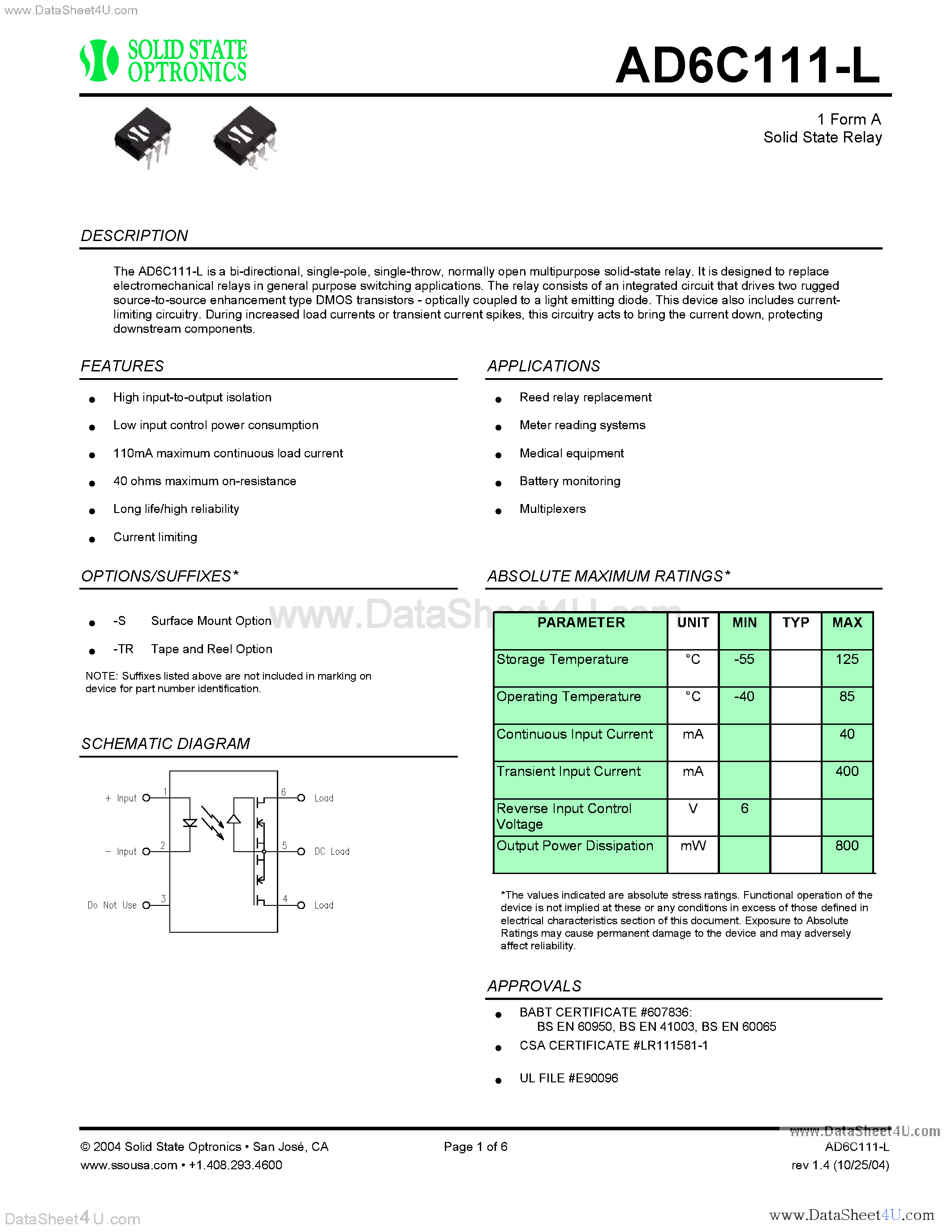 Datasheet AD6-C111-L - Relay page 1