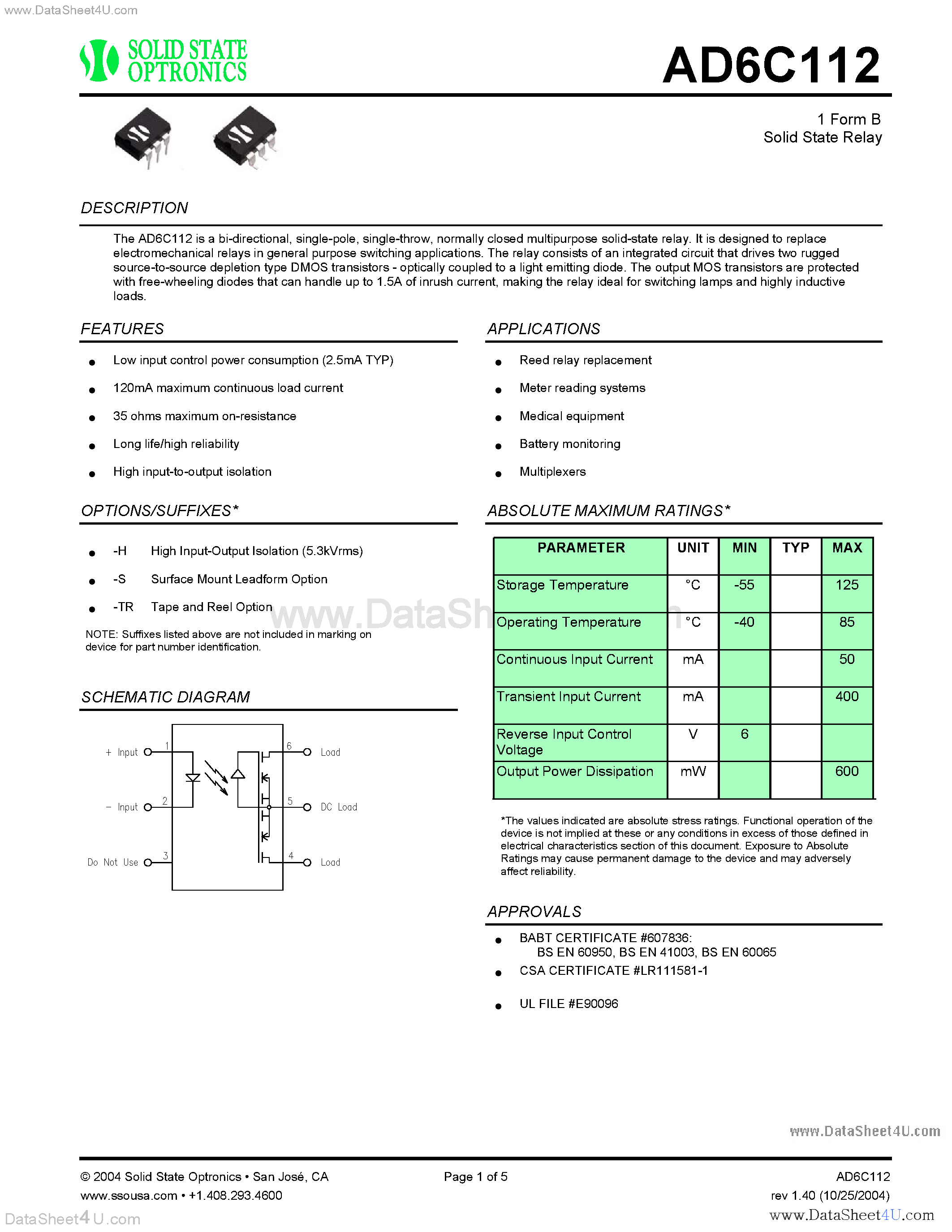 Datasheet AD6-C112 - Relay page 1