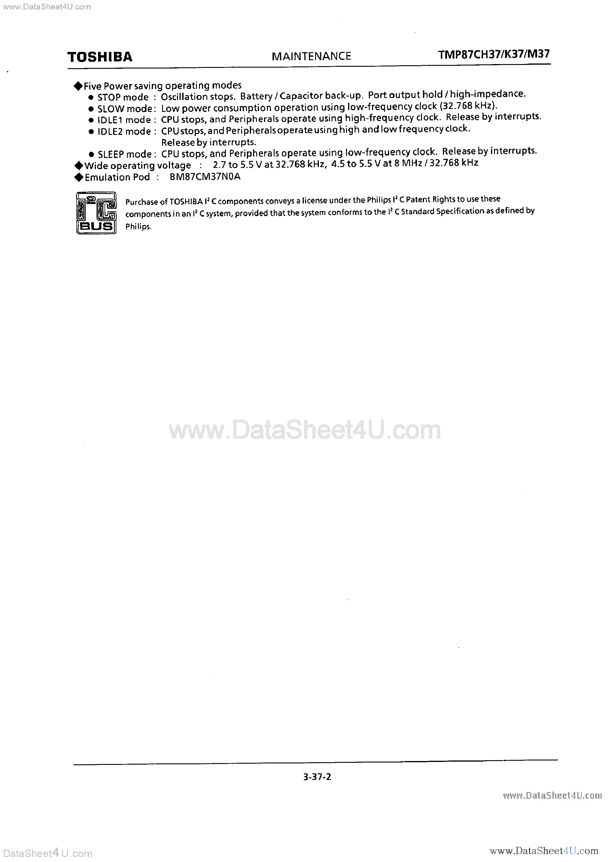 Datasheet TMP87CH37N page 2 Datasheet TMP87CH37N - (TMP87Cx37N) CMOS 8-Bit Microcontroller page 2