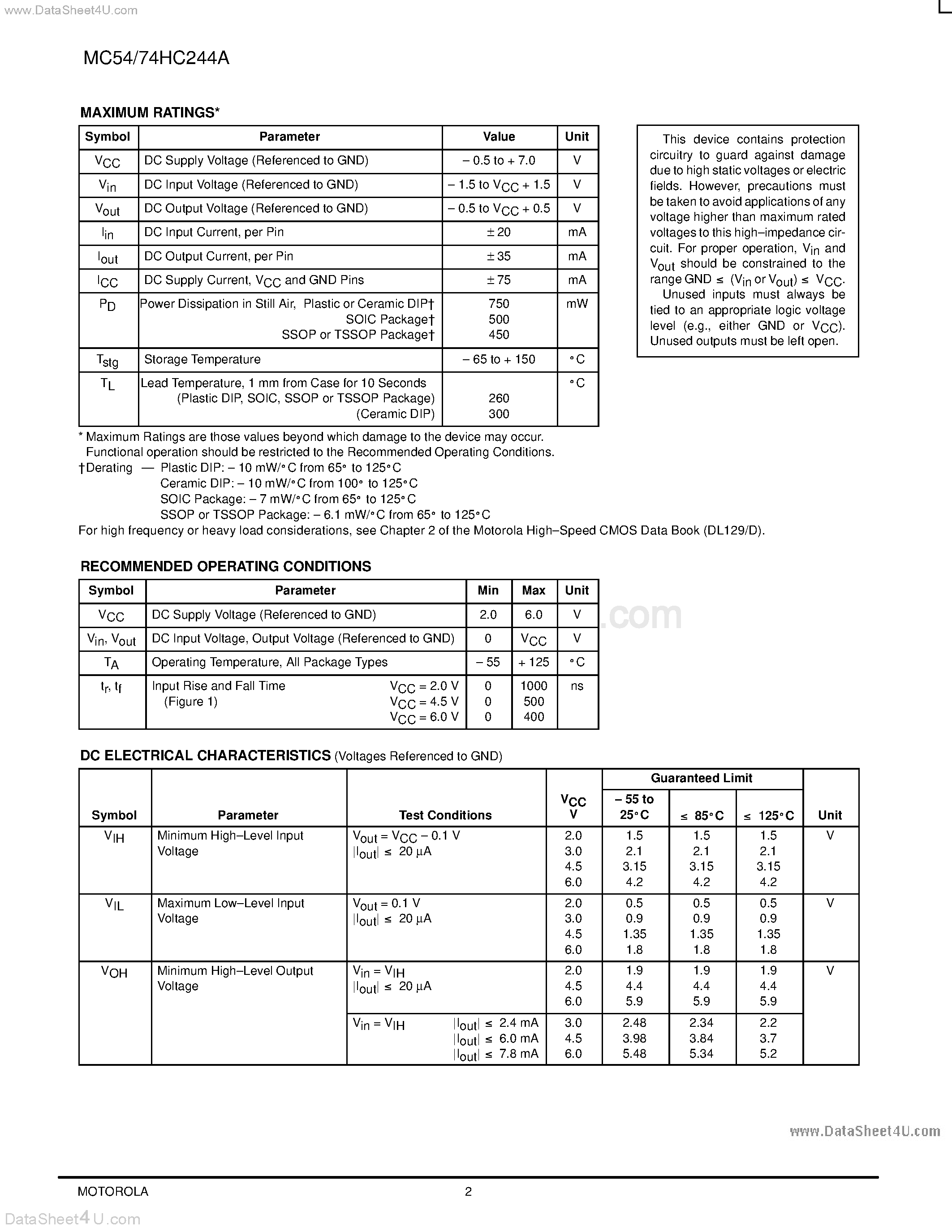 Даташит 74HC244A - Octal 3-State Noninverting Buffer/Line Driver/Line Receiver страница 2