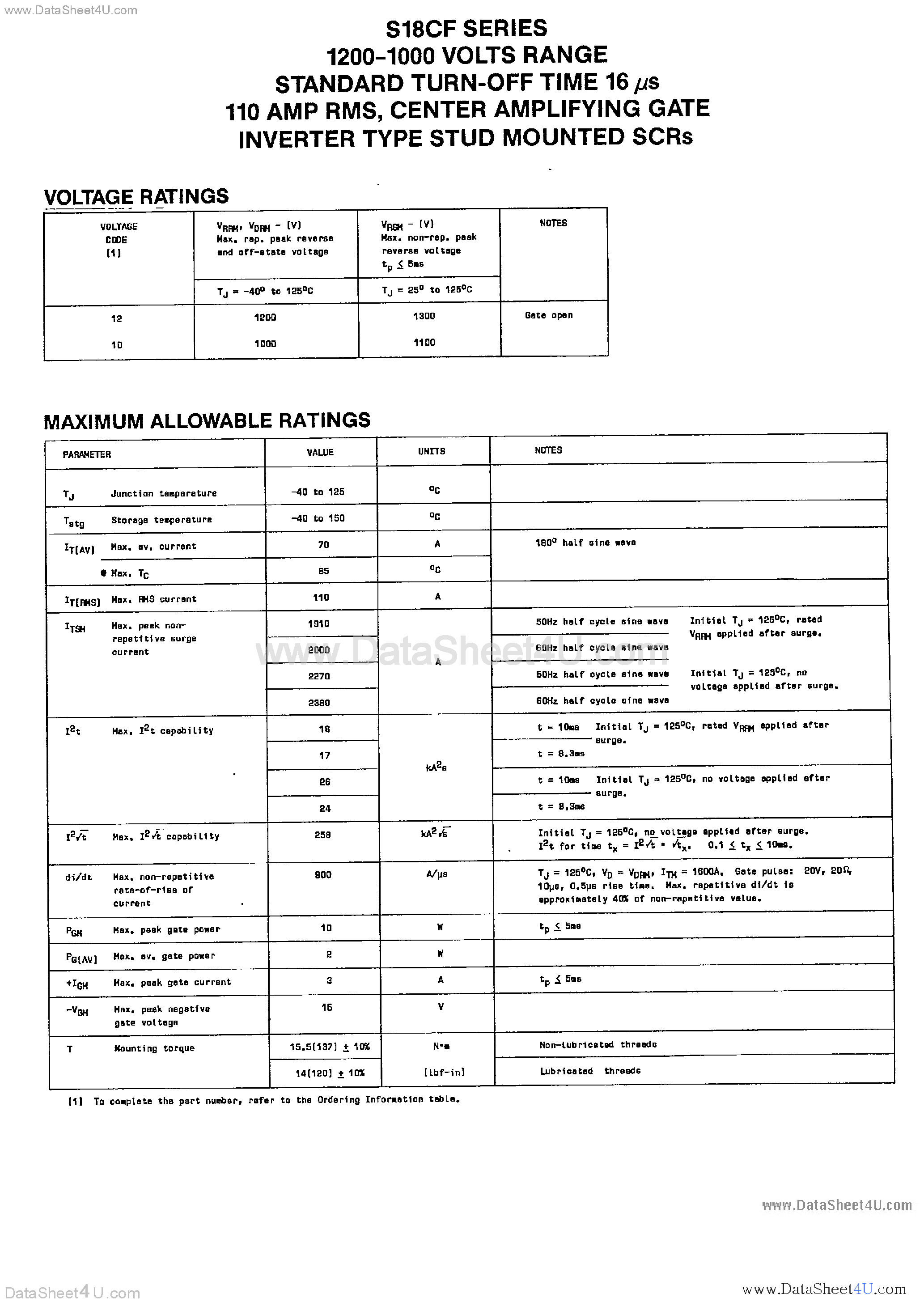 Datasheet S18CFxxxx - SILICON CONTROLLED RECTIFIER page 1