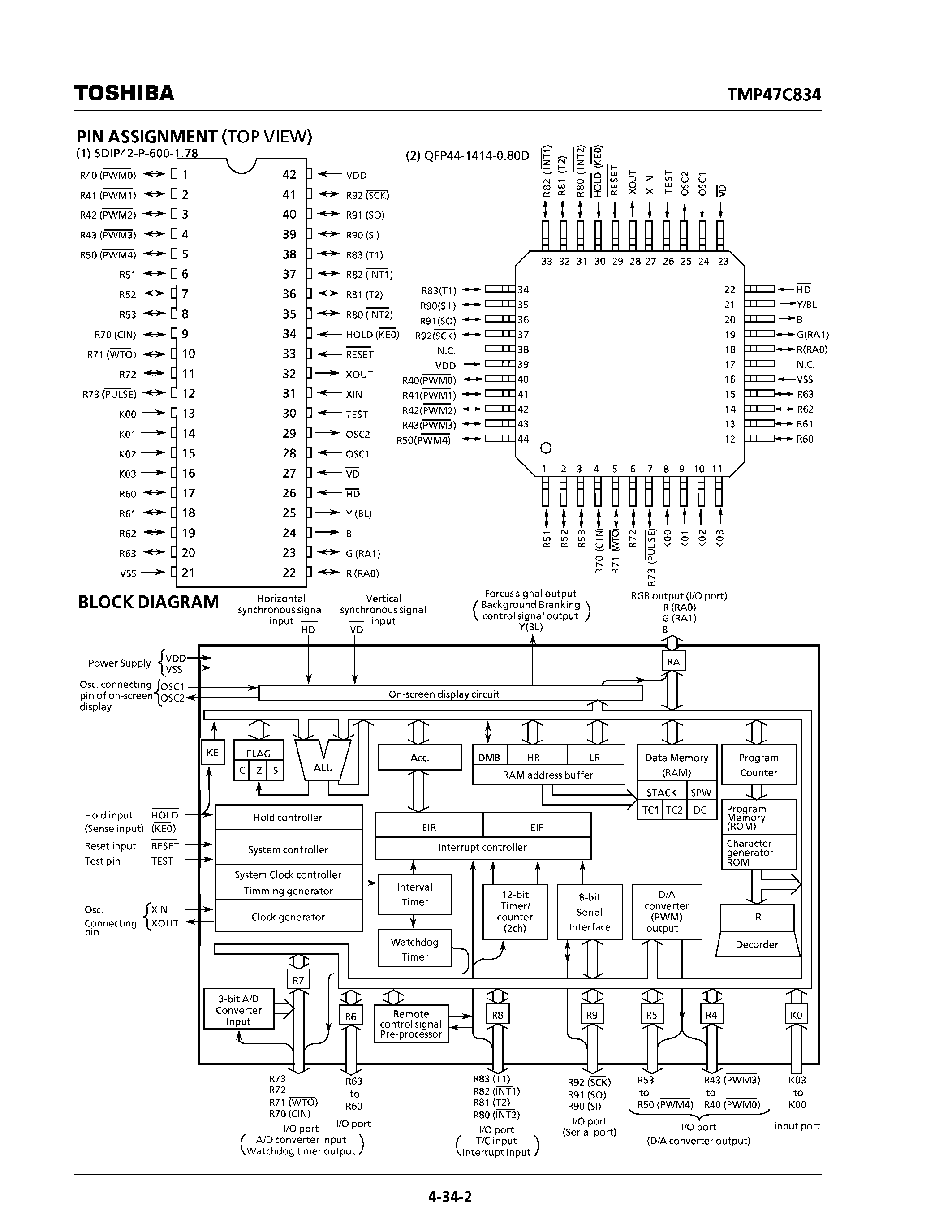 Даташит TMP47C834 - CMOS 4-BIT MICROCONTROLLER страница 2