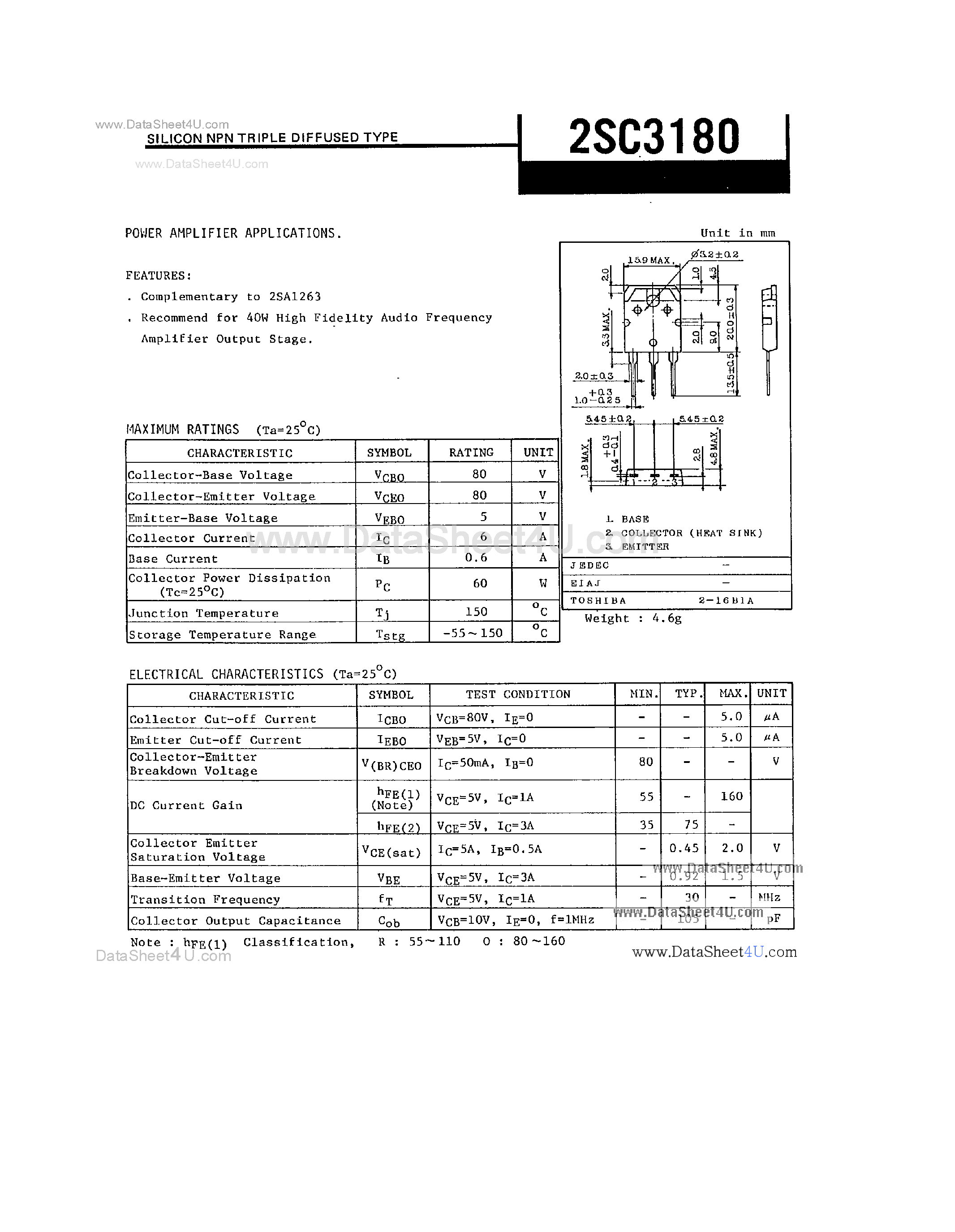 Datasheet C3180 - Search -----> 2SC3180 page 1