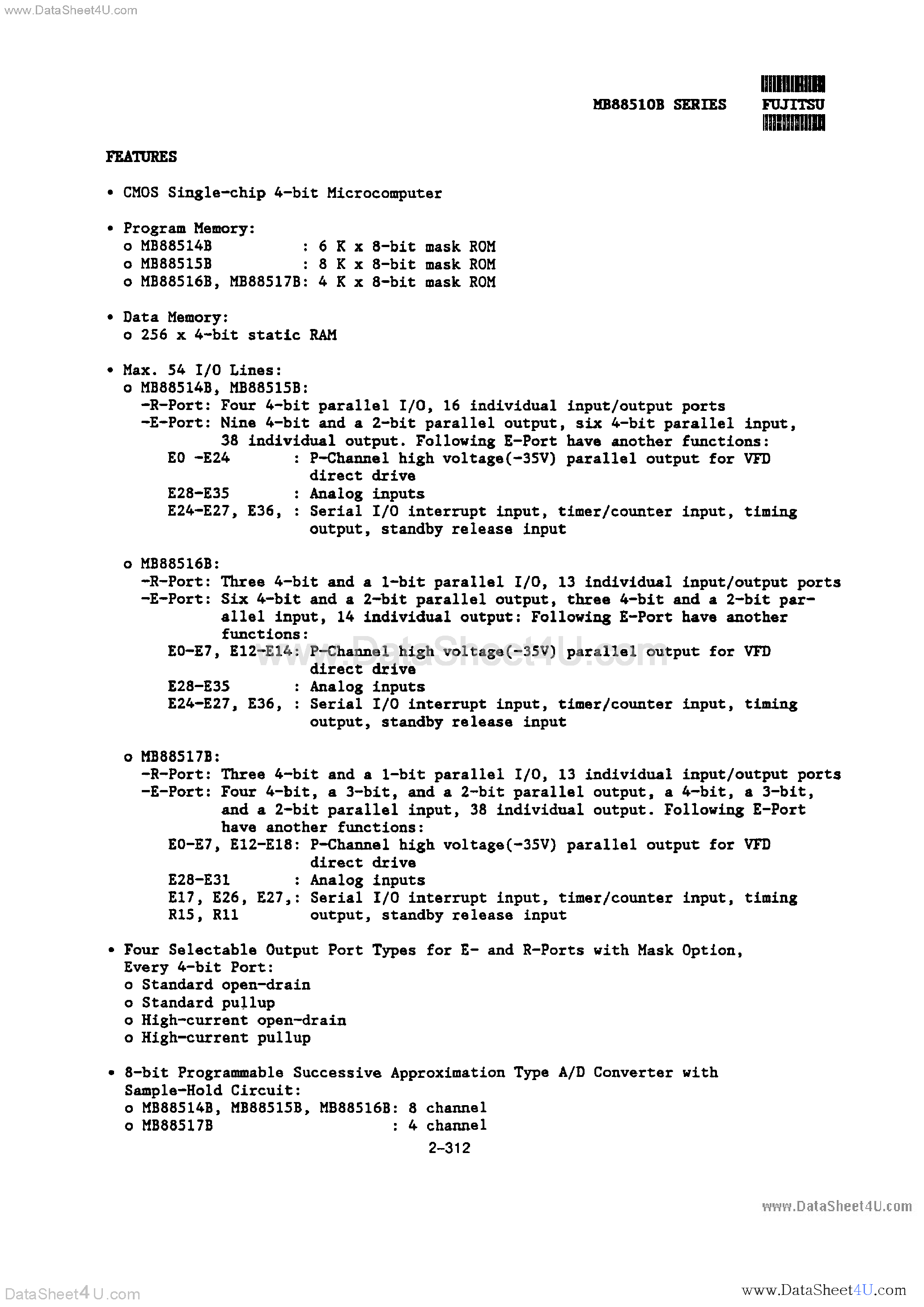 Datasheet MB88514B - (MB88510B Series) CMOS Single Chip 4-Bit Microcomputer page 2