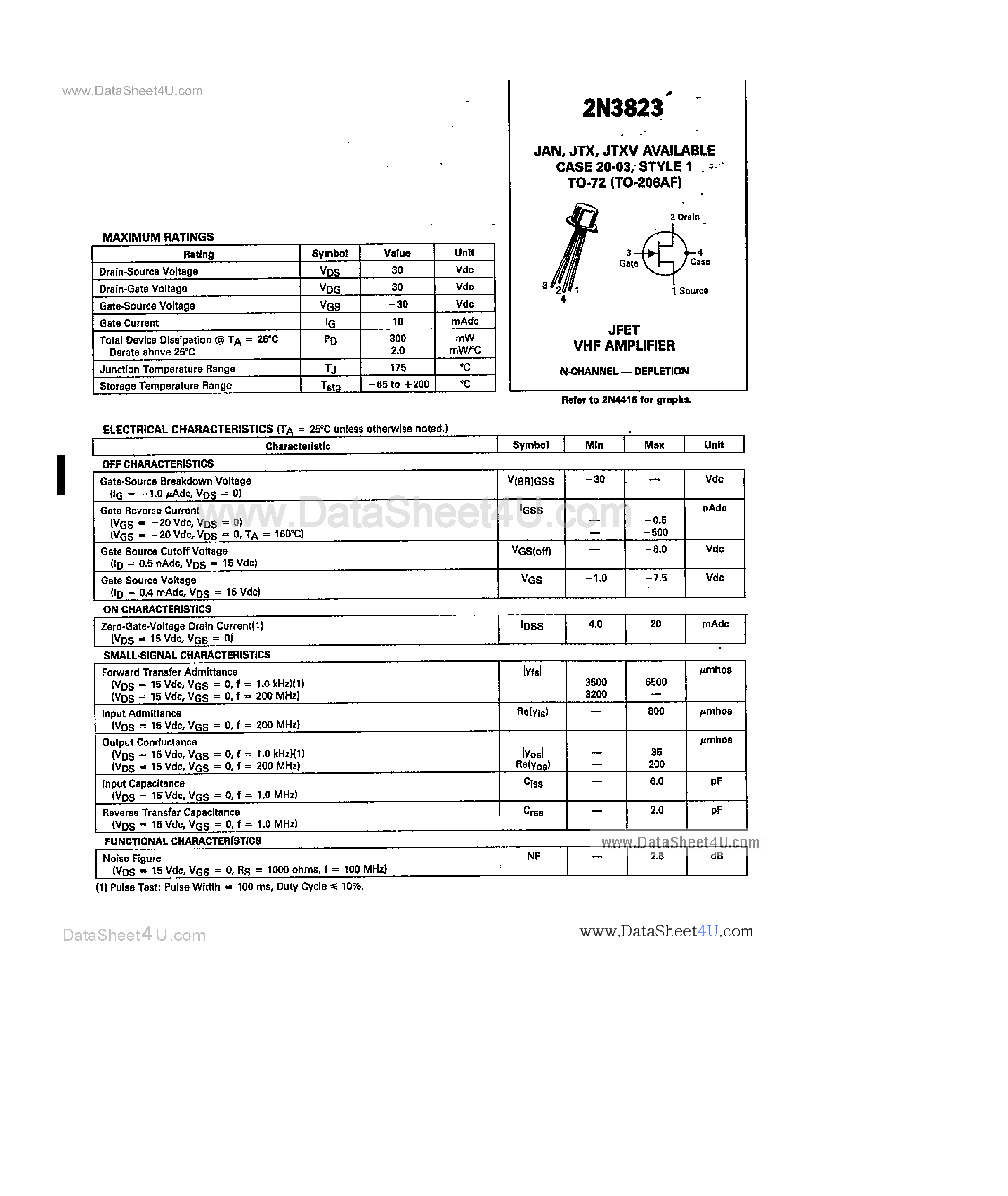 Даташит на микросхему 2N3823 страница 1 Даташит 2N3823 - JFET VHF Amplifier страница 1