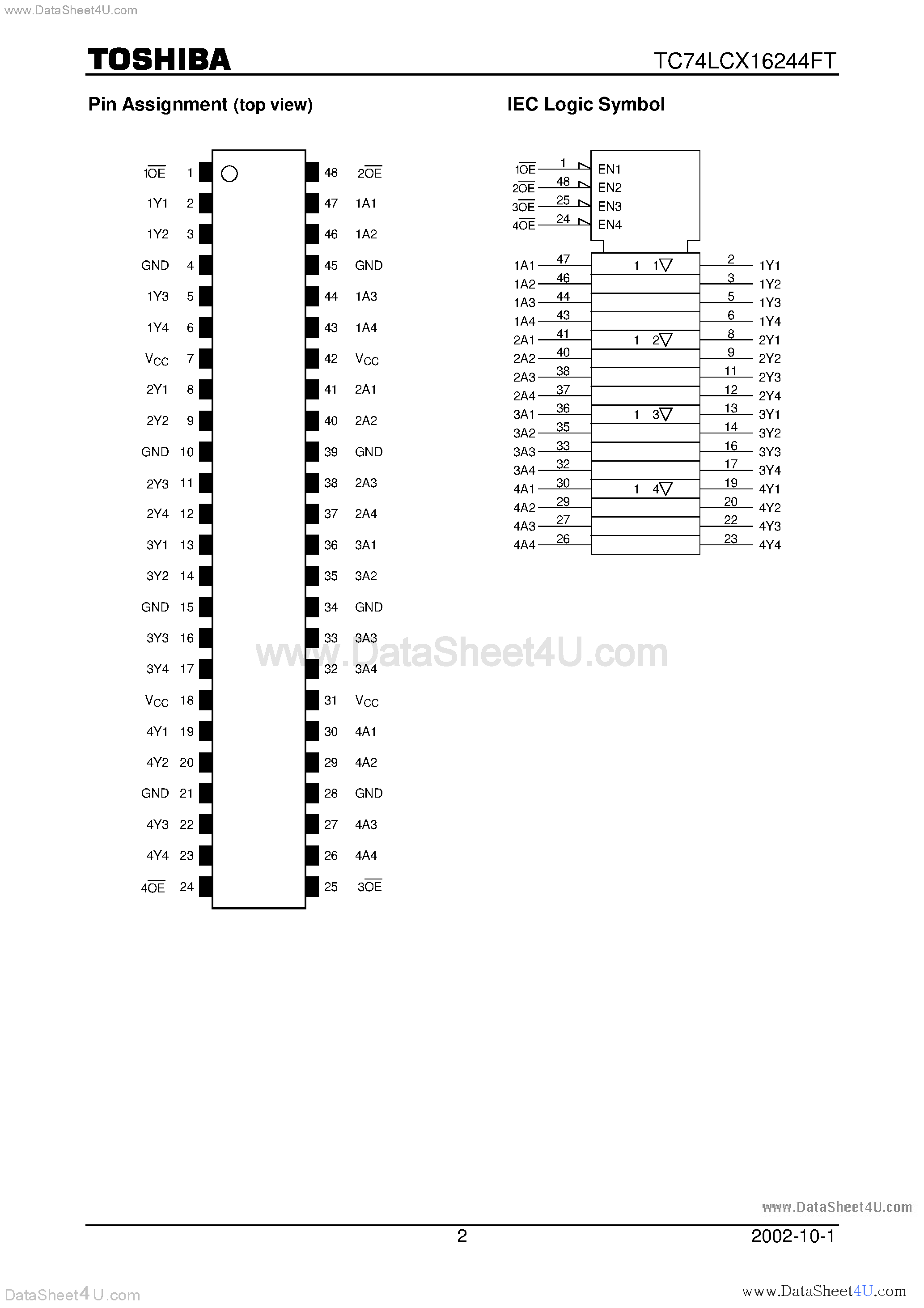 Даташит TC74LCX16244FT - Low-Voltage 16-Bit Bus Buffer with 5-V Tolerant Inputs and Outputs страница 2