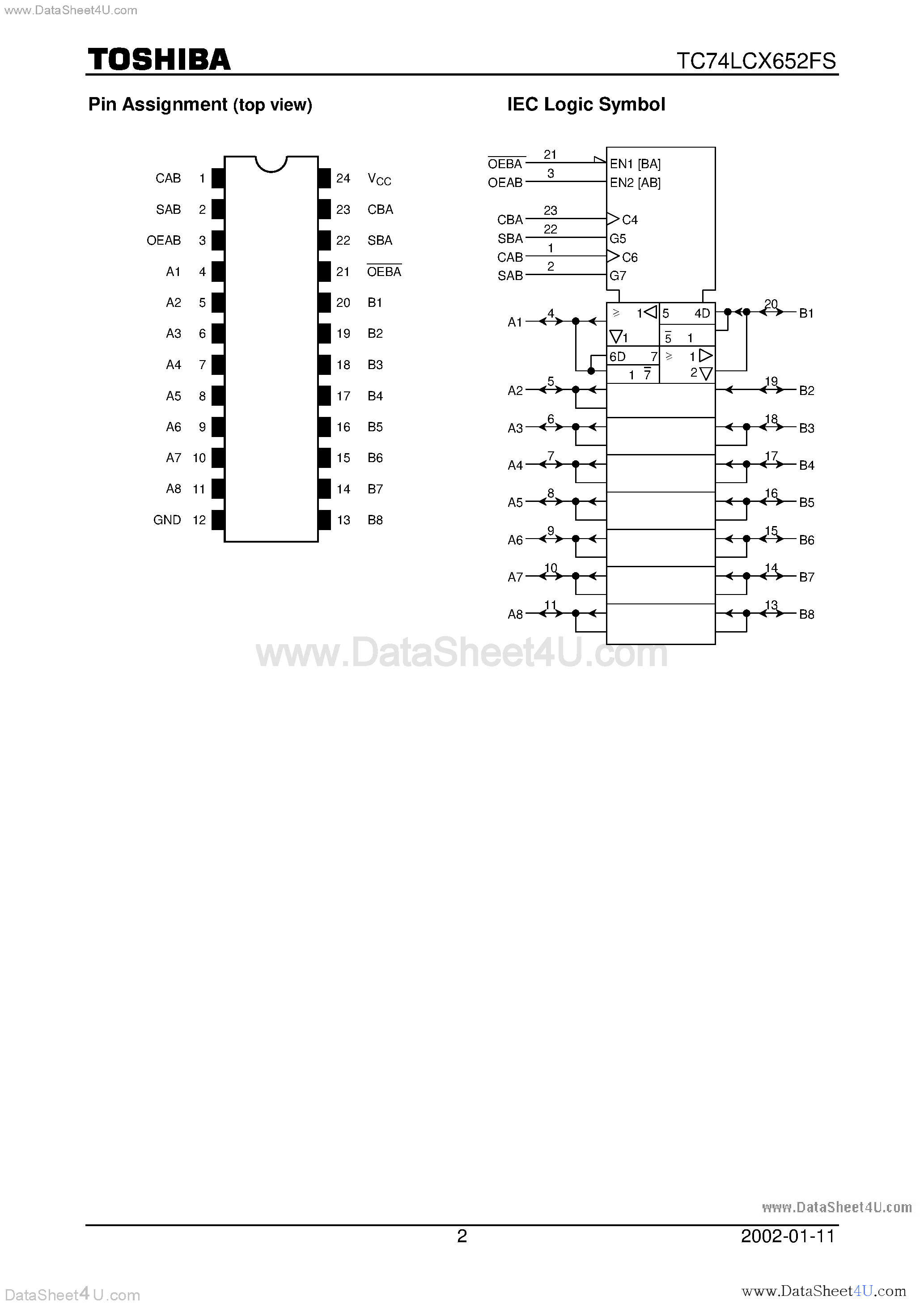 Даташит TC74LCX652FS - Low-Voltage Octal Bus Transceiver/Register with 5-V Tolerant Inputs and Outputs страница 2
