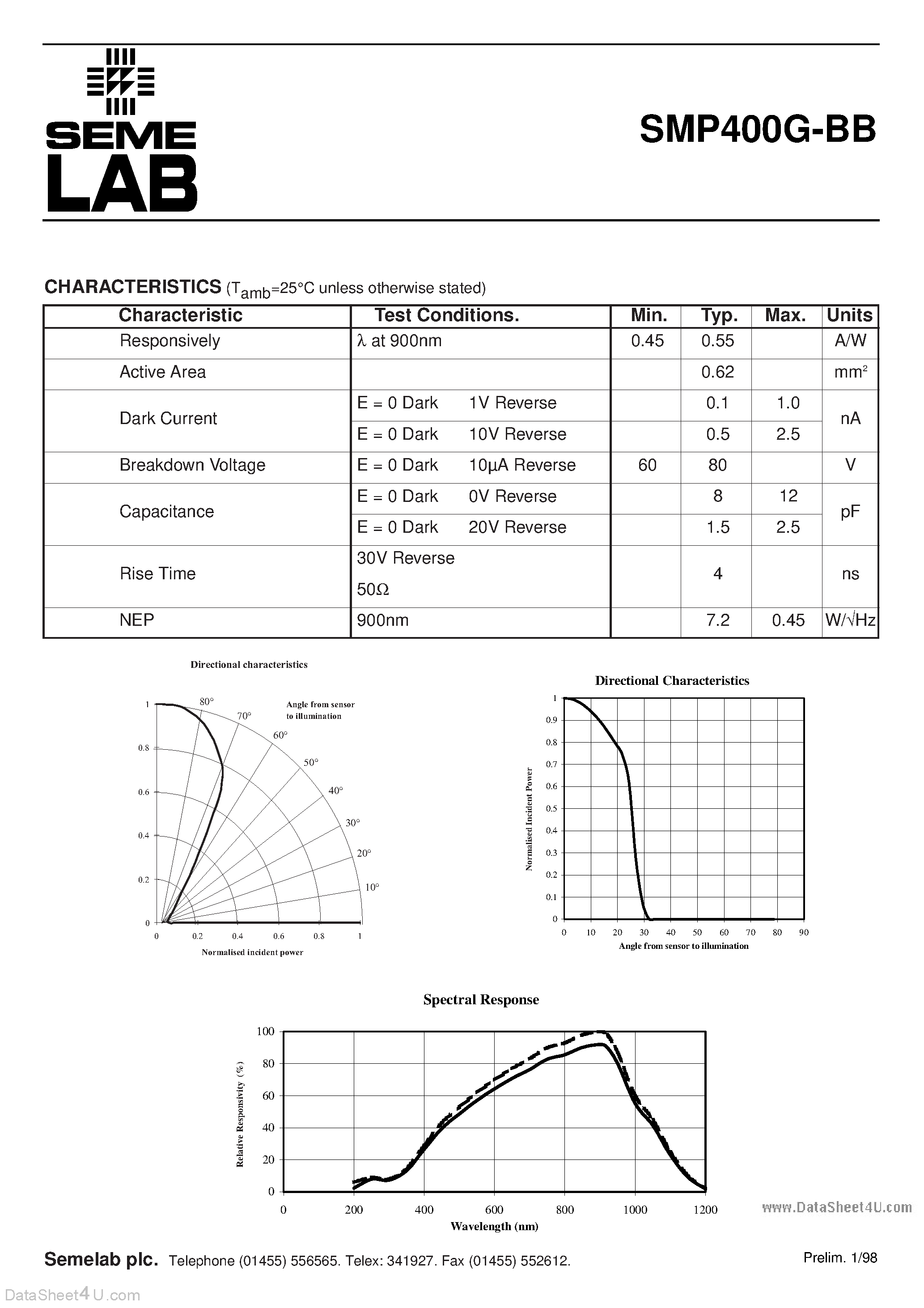 Datasheet SMP400G-BB - PIN Photodiode page 2