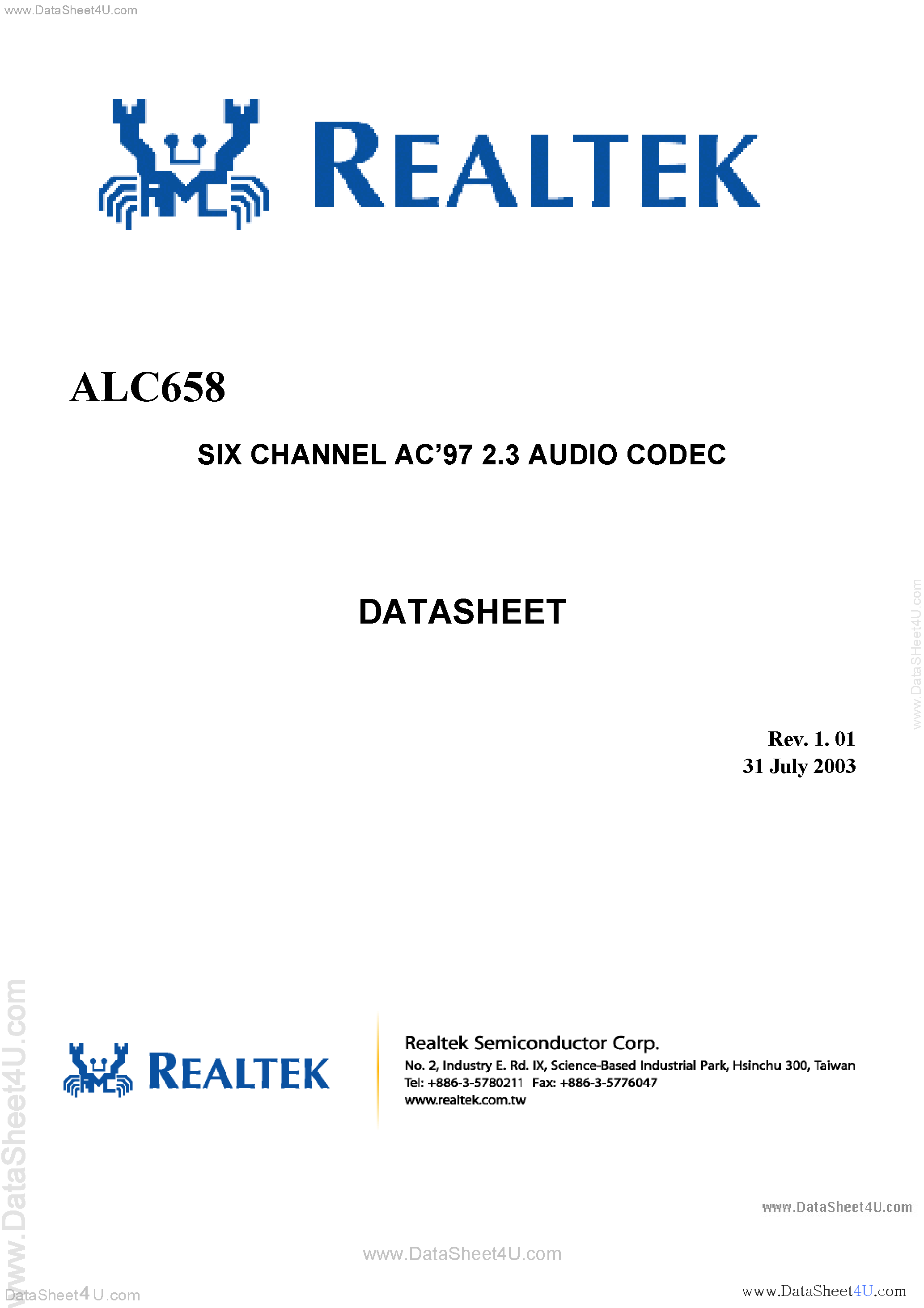 Datasheet ALC658 - 6-Channel Audio Codec page 1