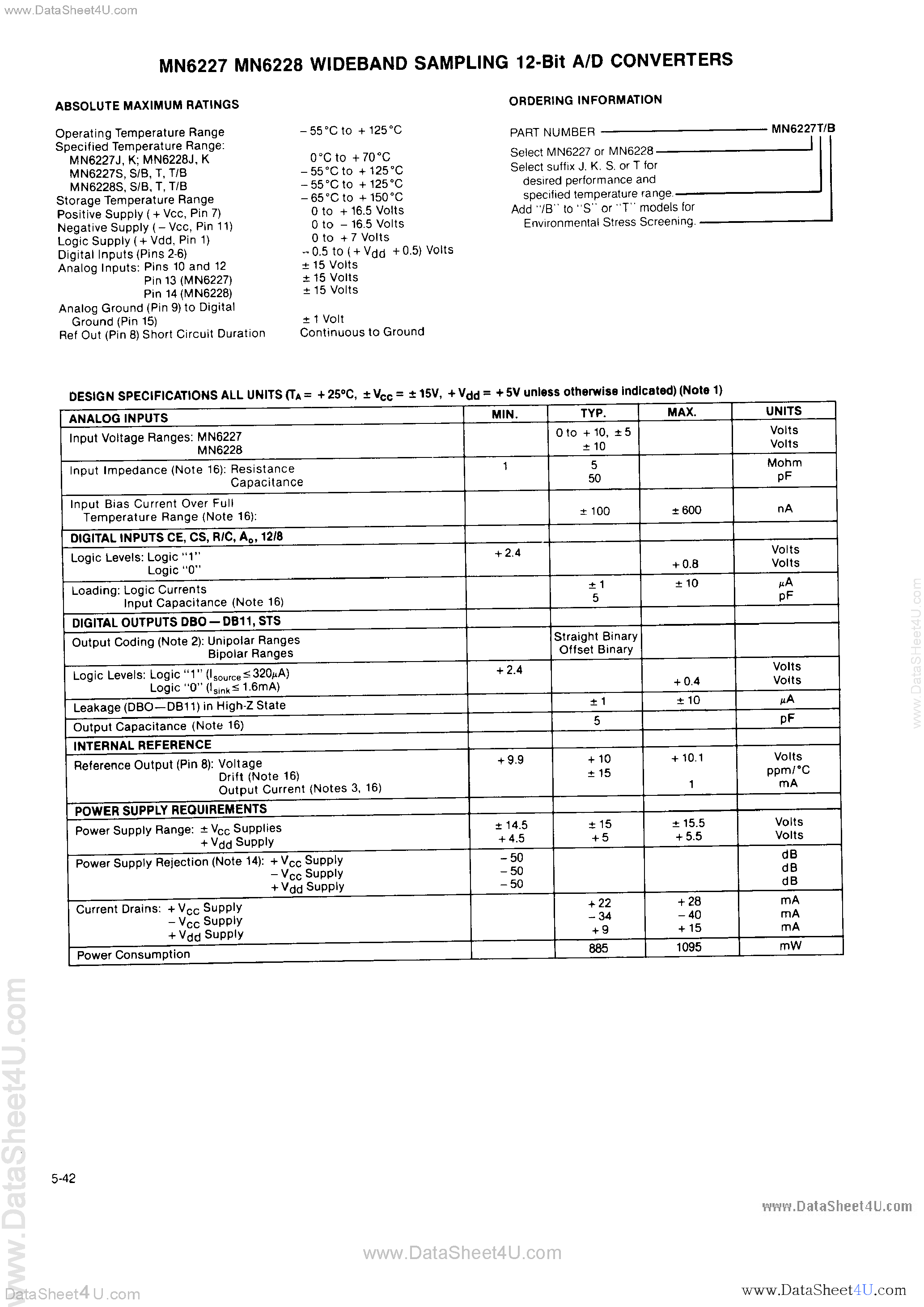 Даташит MN6227 - (MN6227 / MN6228) Wideband Sampling 12-Bit A/D Converters страница 2