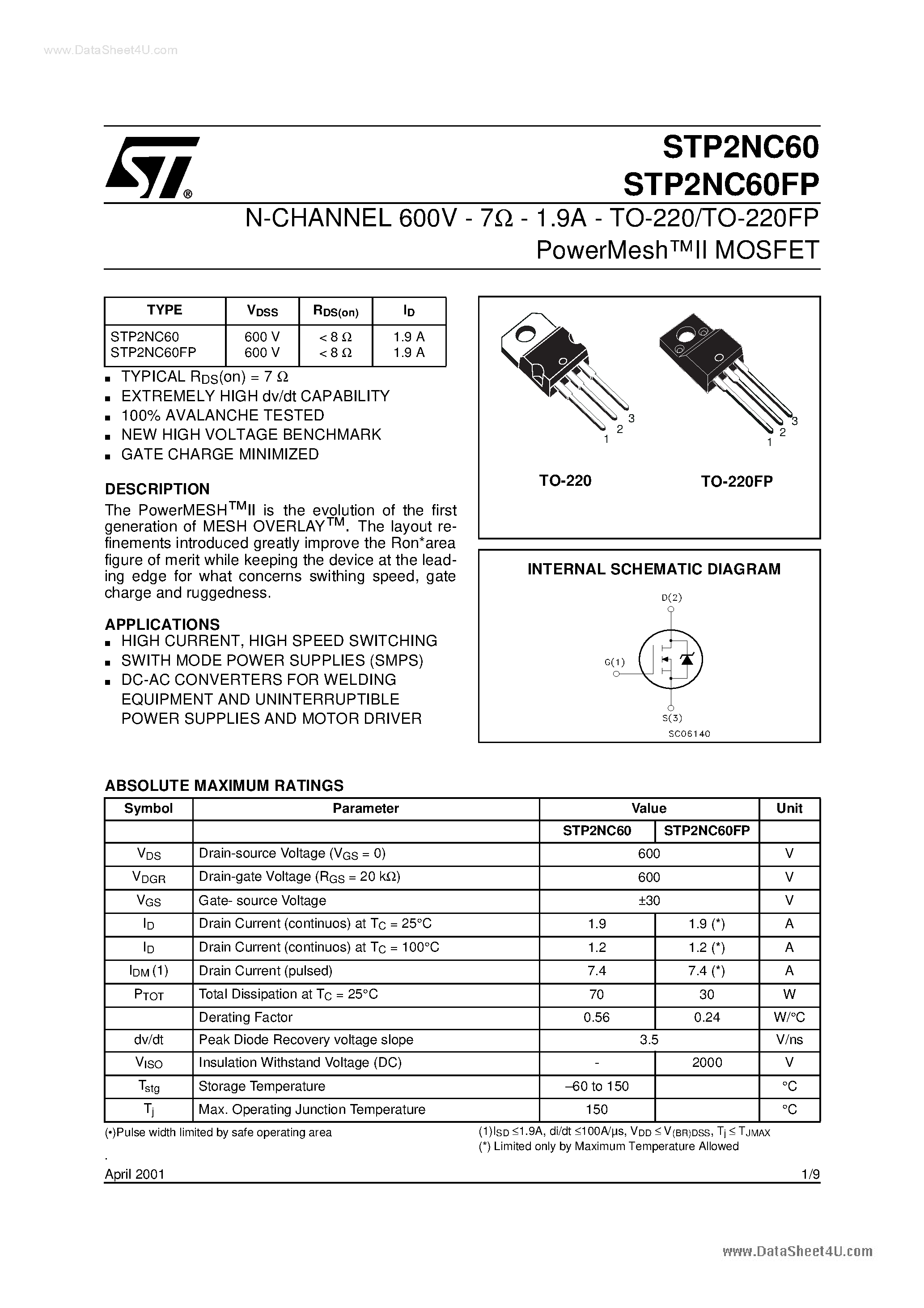 Datasheet P2NC60FP page 1 Datasheet P2NC60FP - Search -----> STP2NC60FP page 1