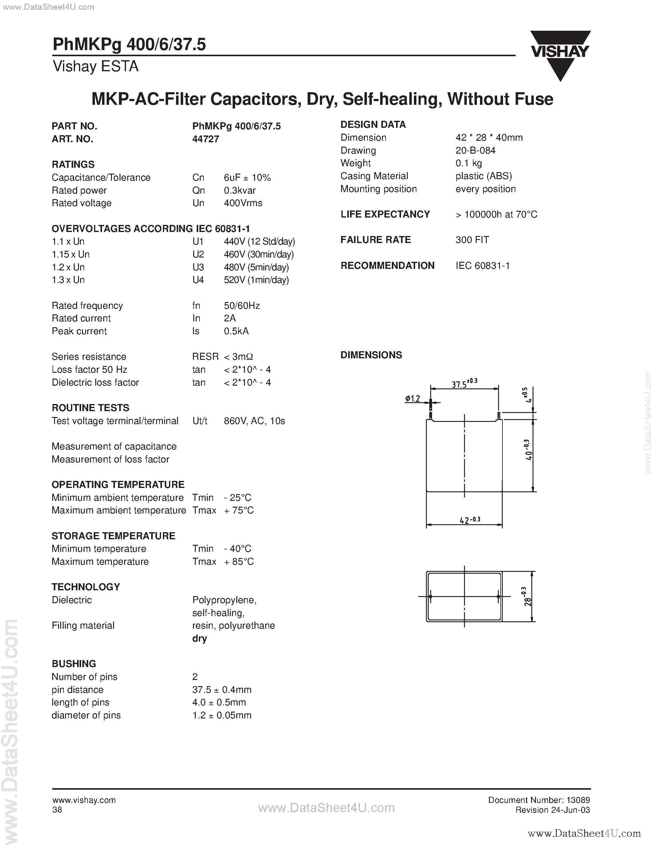 Datasheet PHMKPG37.5 - (PHMKPGxxx) MKP-AC-Filter Capacitors page 1