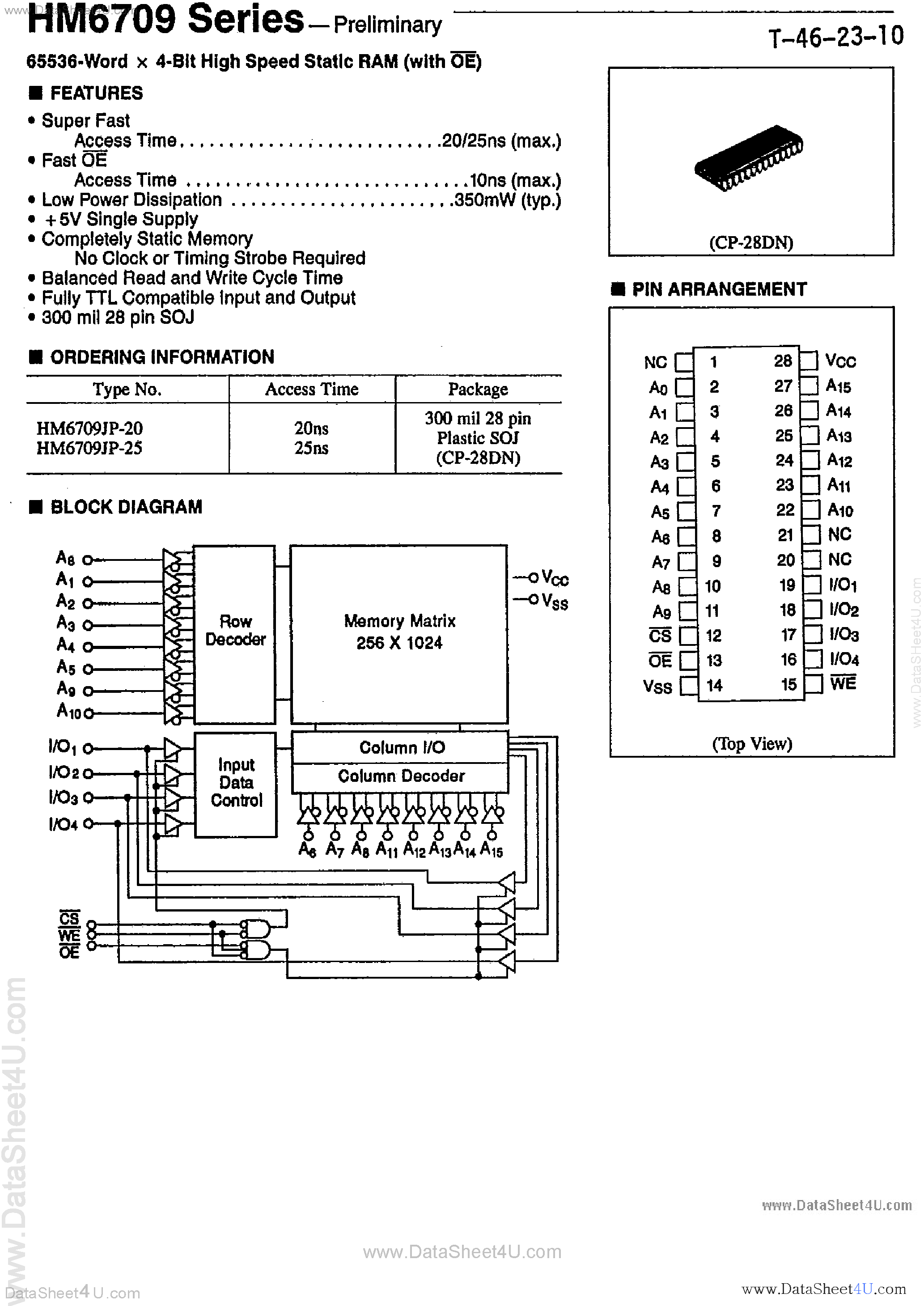 Даташит на микросхему HM6709 страница 1 Даташит HM6709 - High Speed Static RAM страница 1