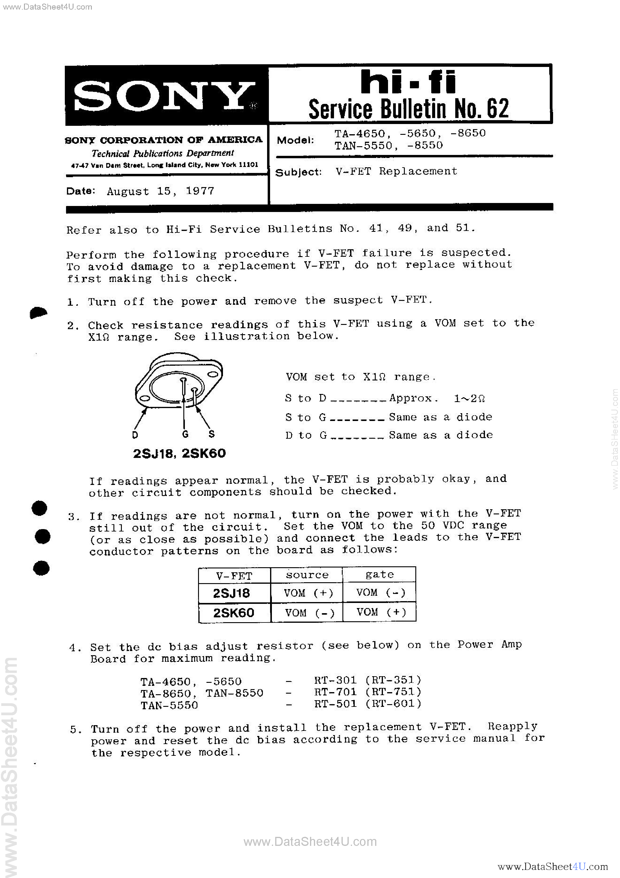 Даташит TA-4650 - V-FET Replacment страница 2