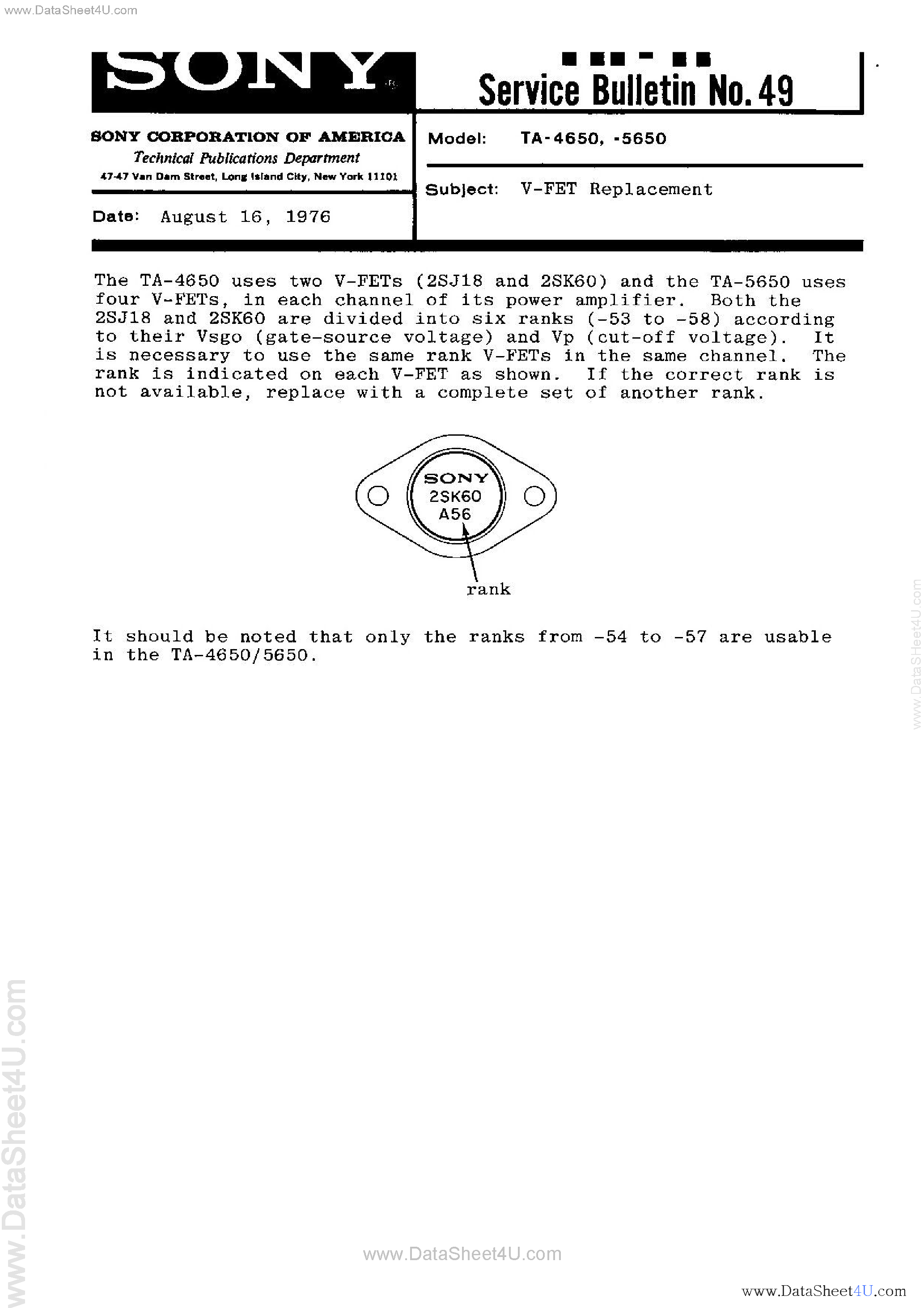 Даташит TA4650 - V-FET Replacment страница 1