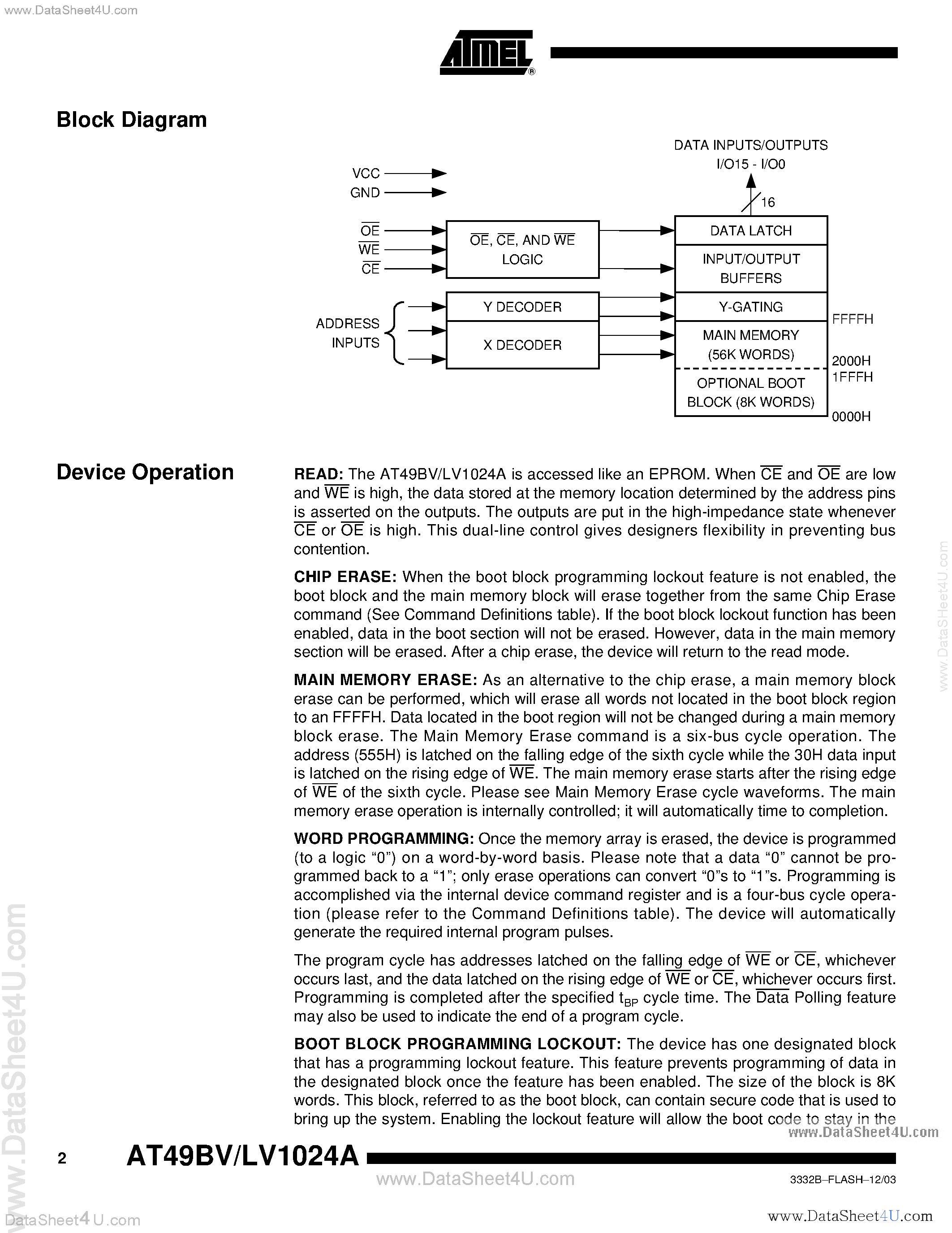 Datasheet AT49BV1024A page 2 Datasheet AT49BV1024A - (AT49LV1024A / AT49BV1024A) 1-megabit (64K x 16) 3-volt Only Flash Memory page 2
