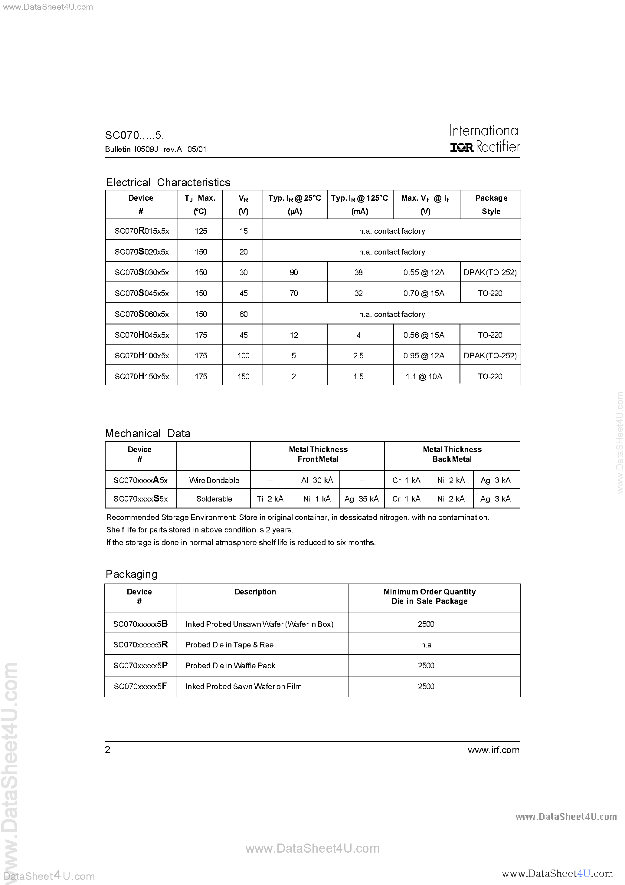 Datasheet SC070 - Schottky Die 70 x 92 Mils page 2