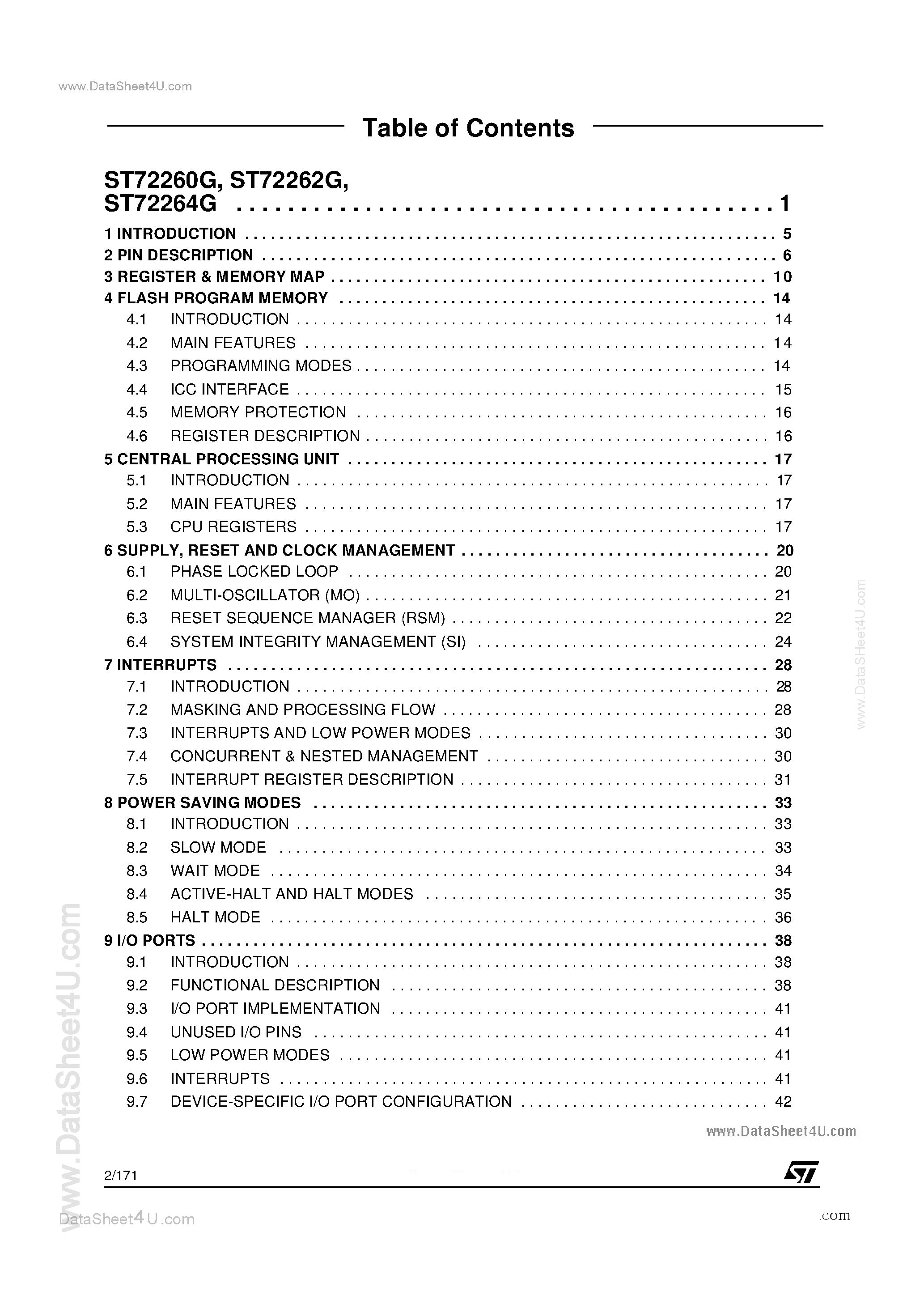 Datasheet ST72F260G page 2 Datasheet ST72F260G - (ST72F260G - ST72F264G) 8-BIT MCU page 2