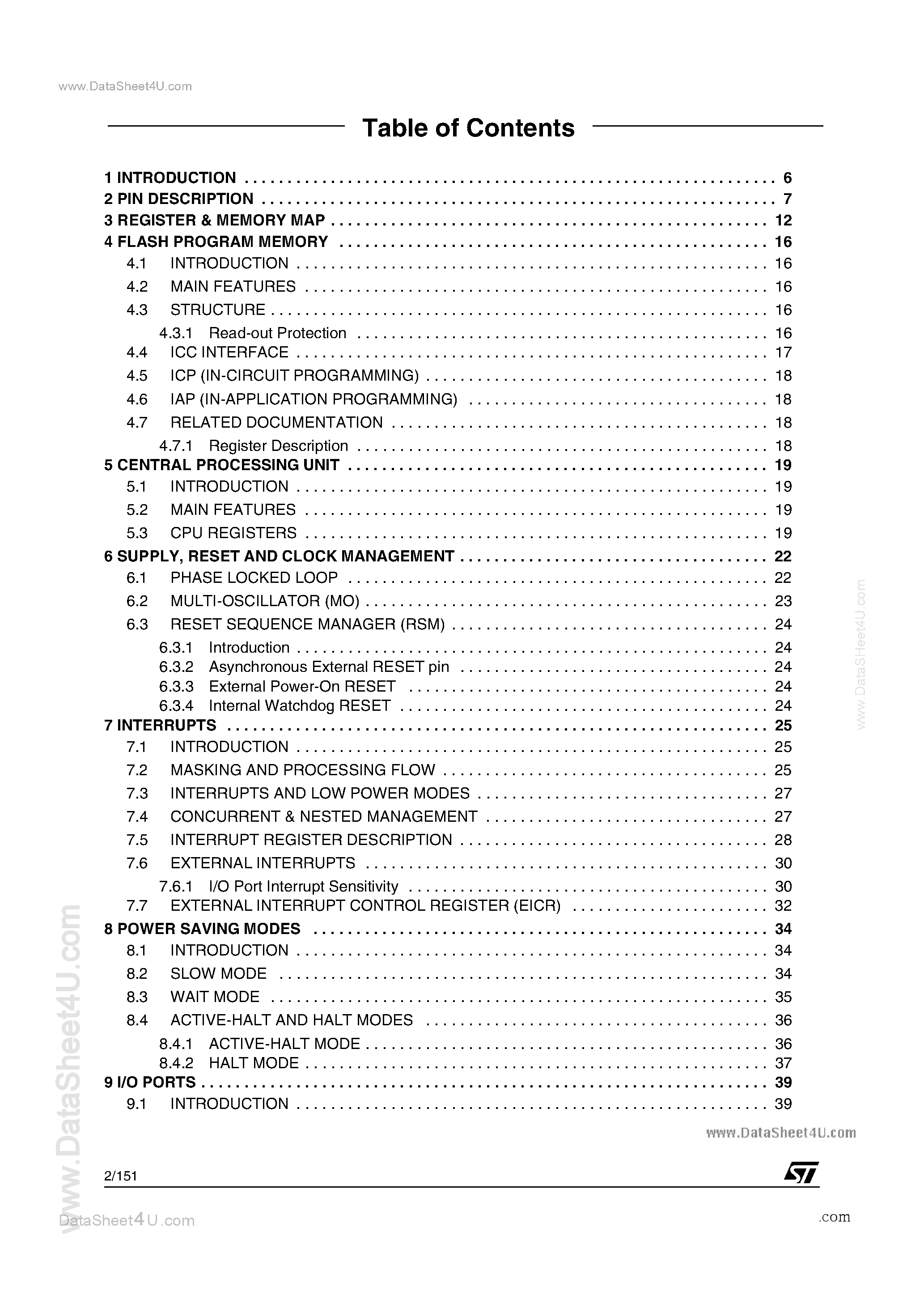 Datasheet ST72F324BL page 2 Datasheet ST72F324BL - 3V RANGE 8-BIT MCU page 2
