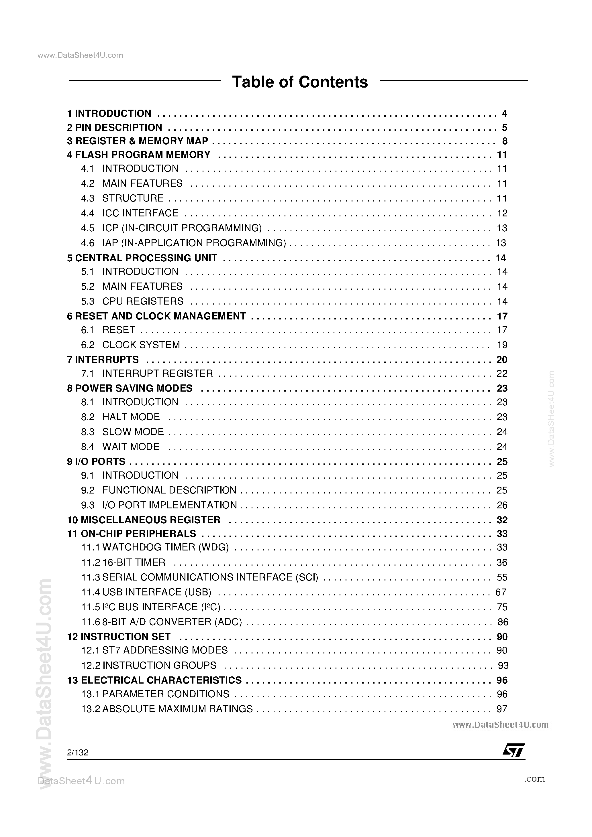 Datasheet ST72F63B page 2 Datasheet ST72F63B - LOW SPEED USB 8-BIT MCU page 2