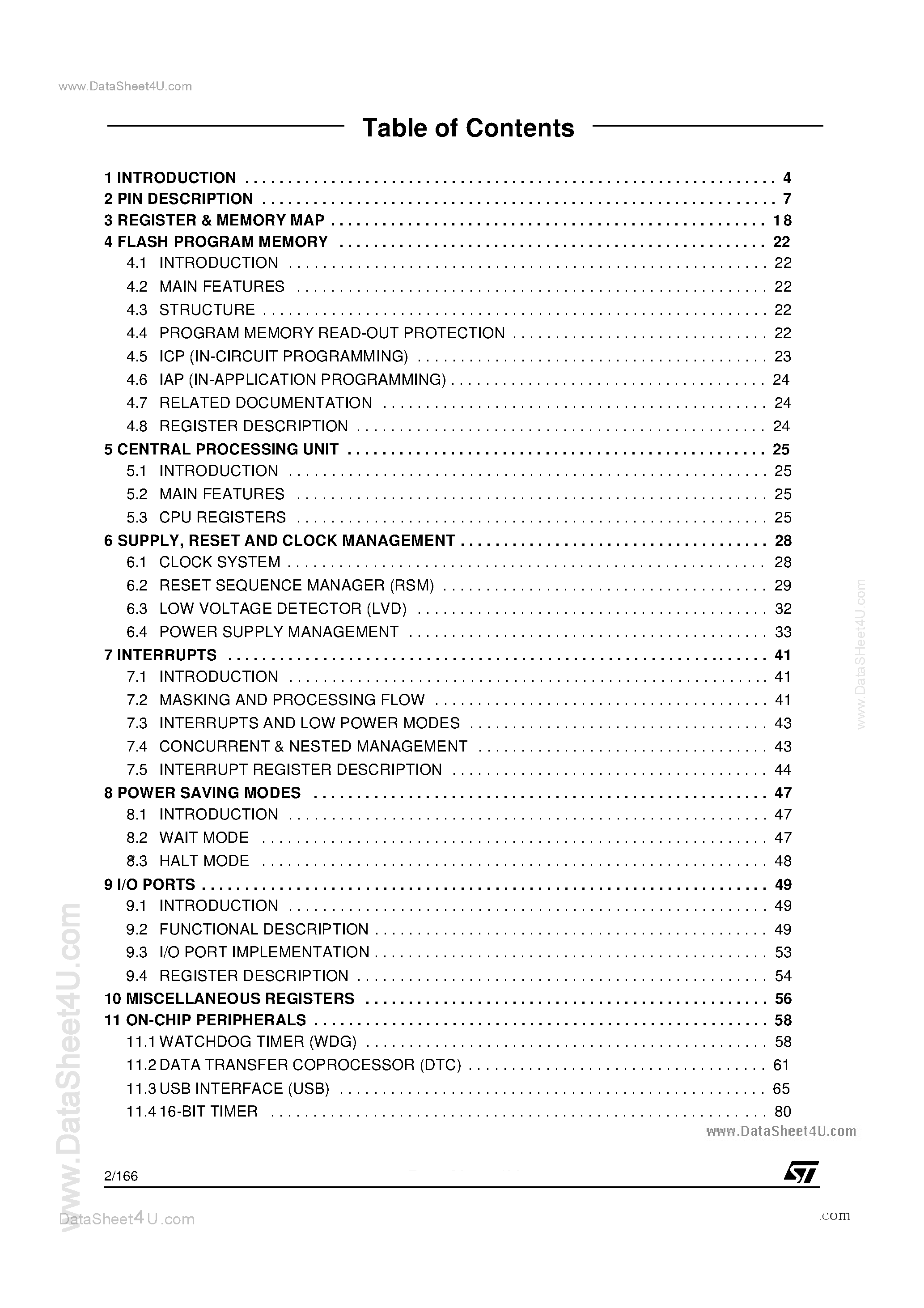 Datasheet ST72F65x - FULL-SPEED USB 8-BIT MCU page 2