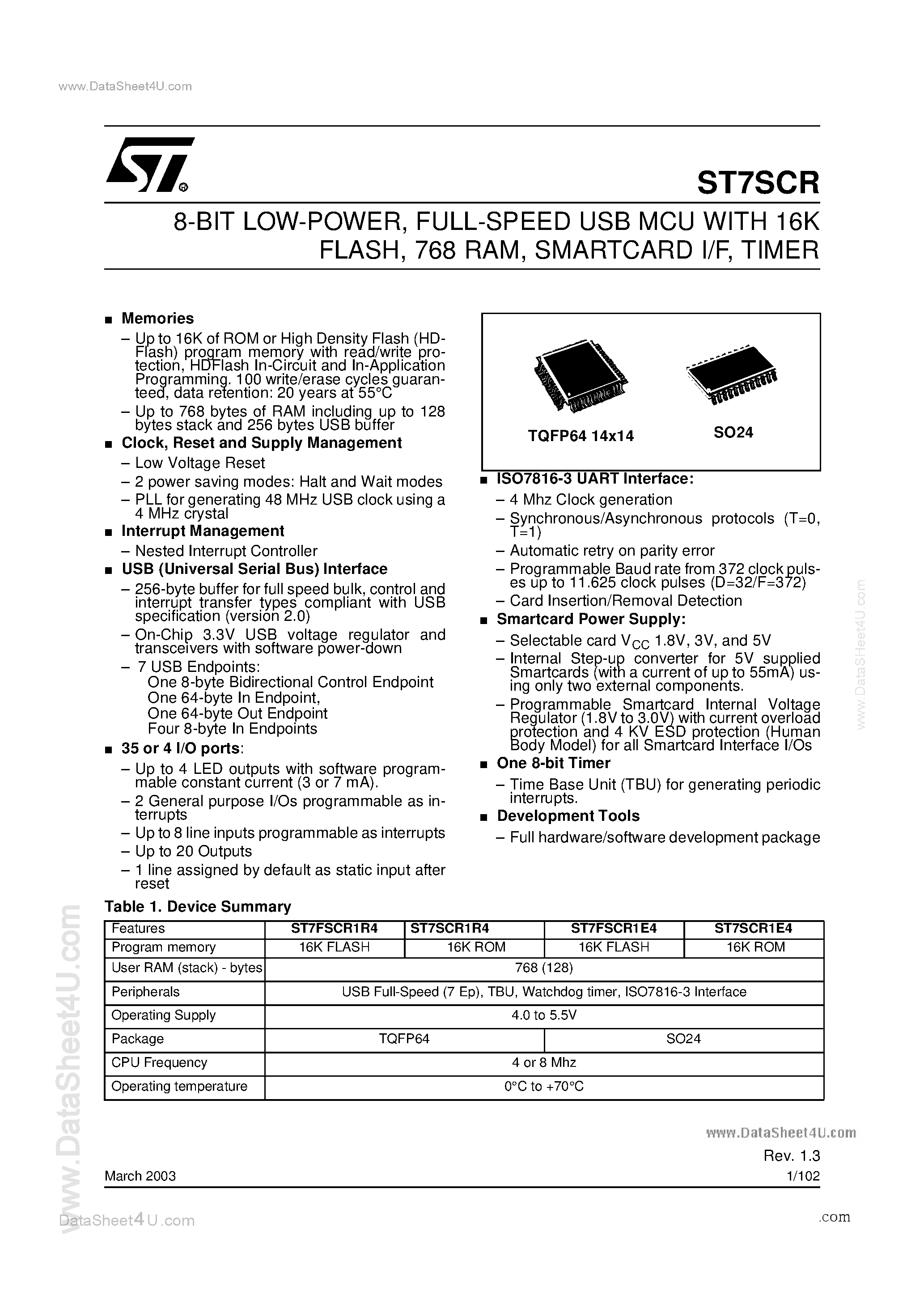 Datasheet ST72FSCR - 8-BIT MCU page 1