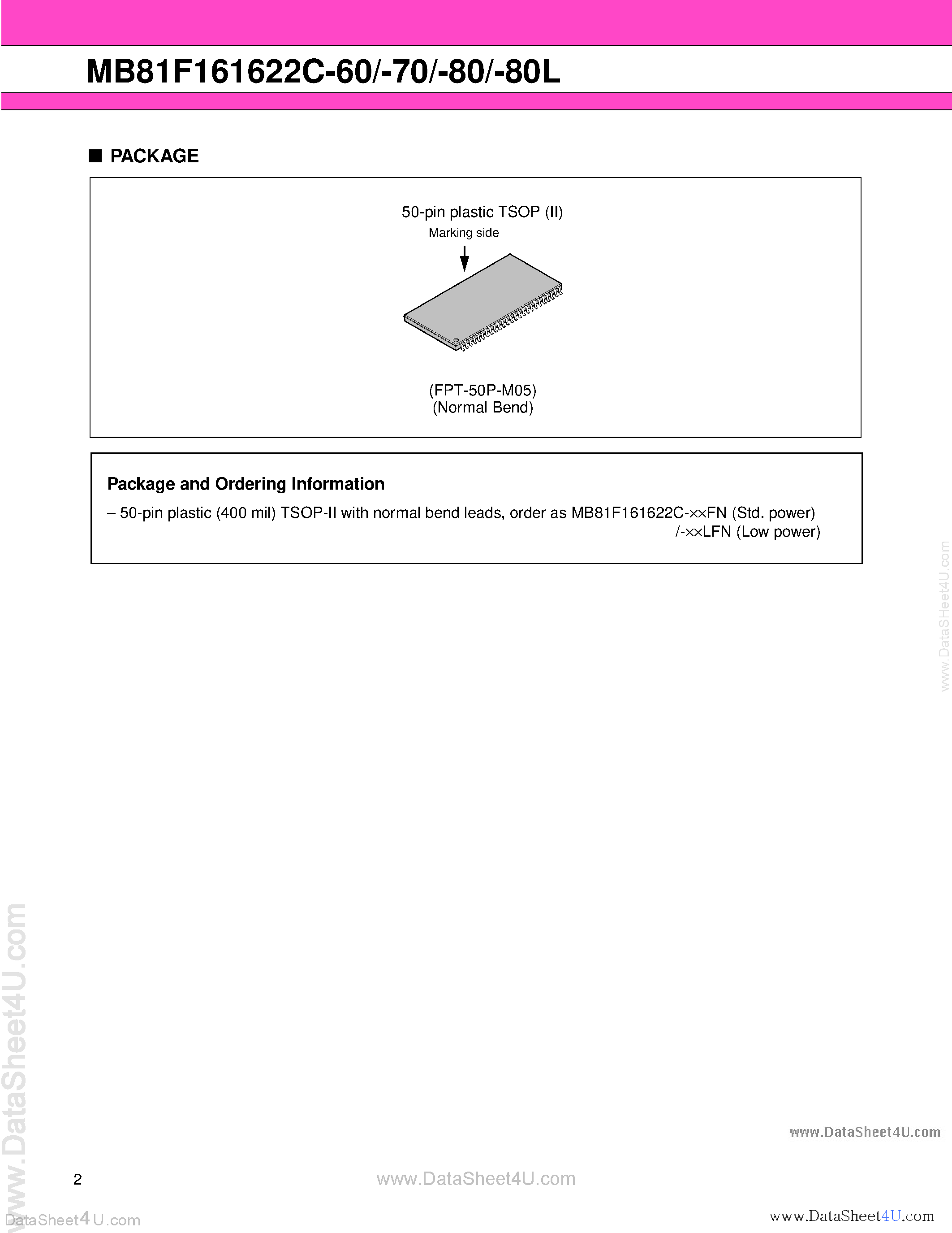 Datasheet MB81F161622C - 2 x 512K x 16-Bit SDRAM page 2