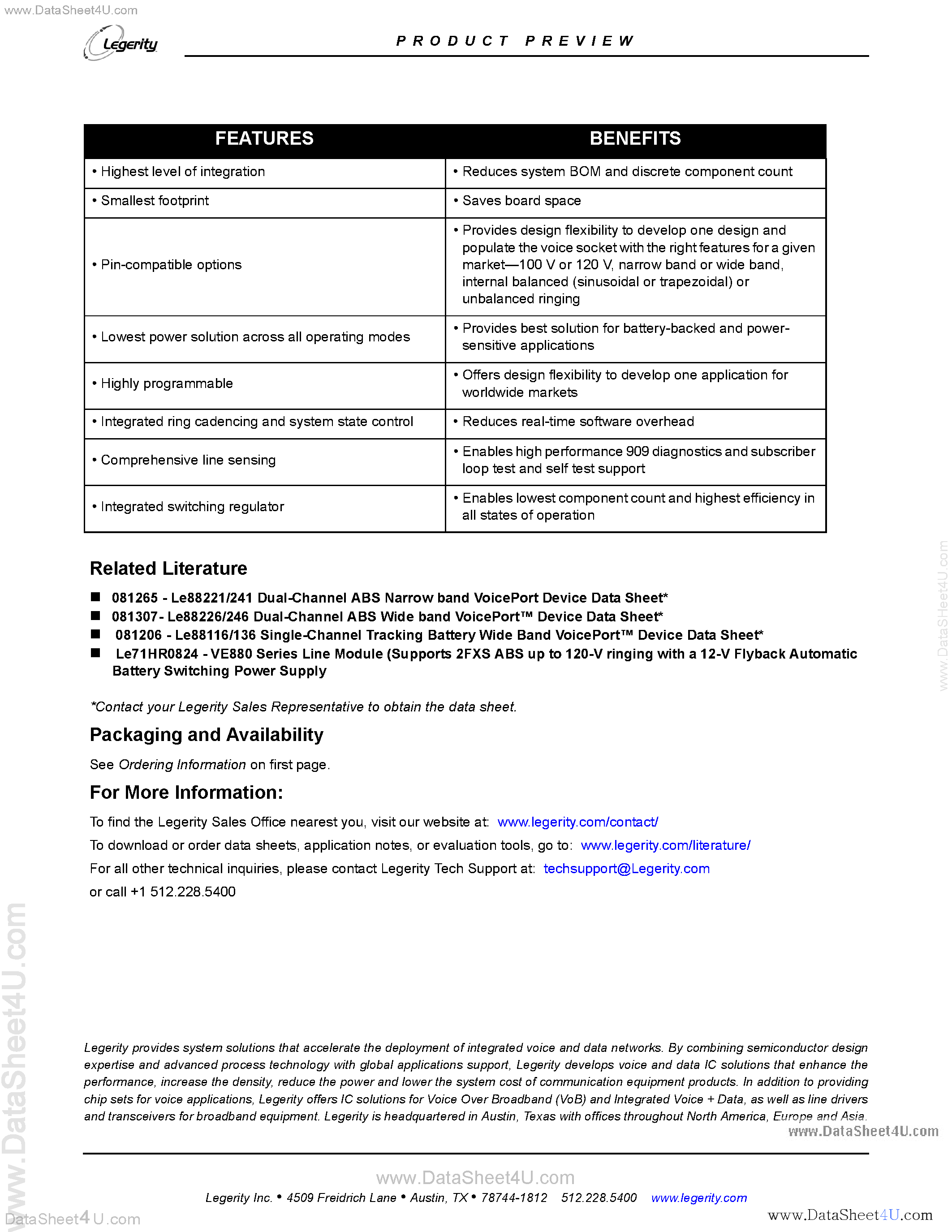 Datasheet LE88221 - (LE88221 / LE88241) Dual Cnallen Automatic Battery Switching Device page 2