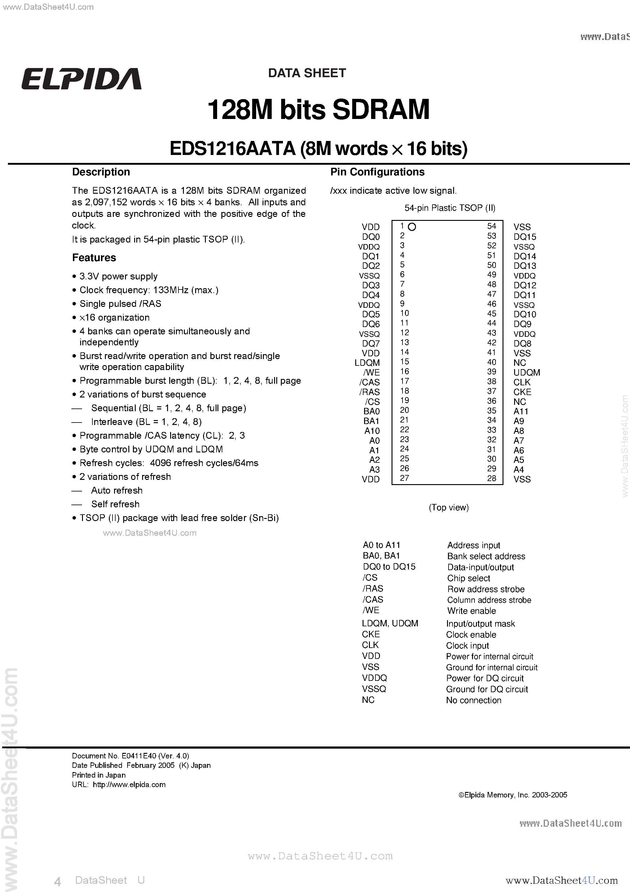 Datasheet S1216AATA-75-E - Search -----> EDS1216AATA-75-E page 1