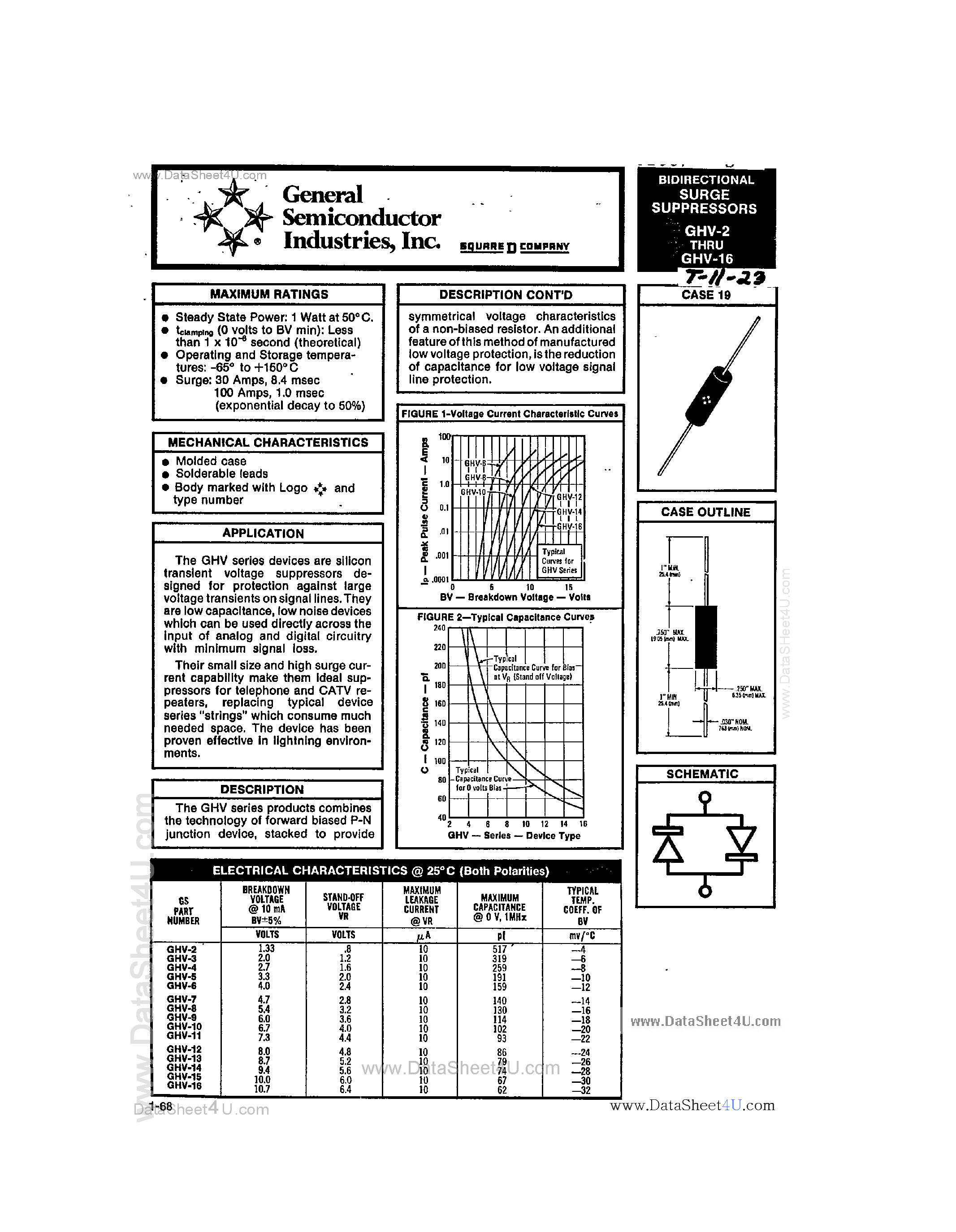 Даташит на микросхему GHV-10 страница 1 Даташит GHV-10 - (GHV-2 - GHV-16) Surge Suppressors страница 1