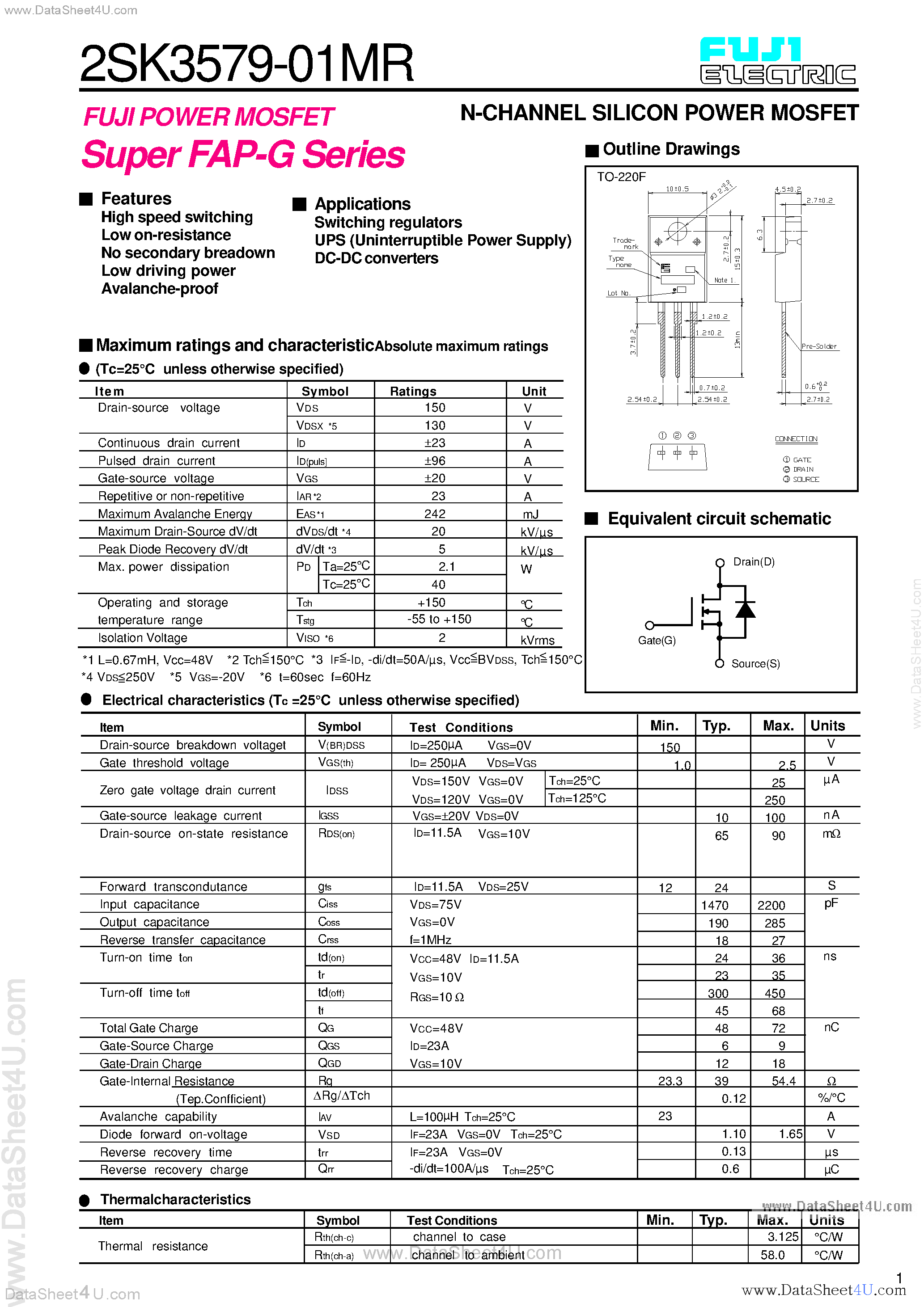 Datasheet 2SK3579-01MR - Power MOSFET page 1