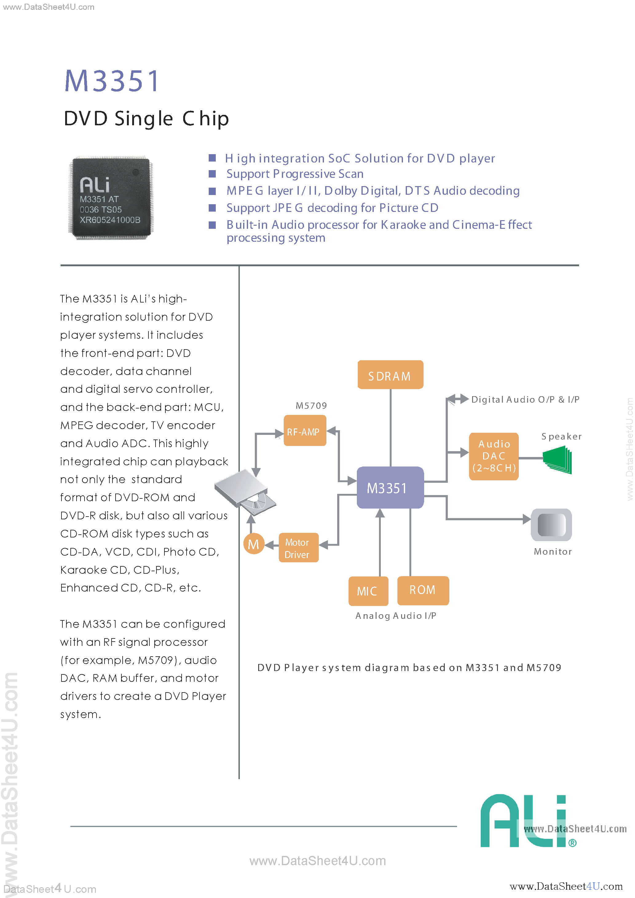 Datasheet M3351 - M3351 Advanced DVD Single-chip Solution page 1