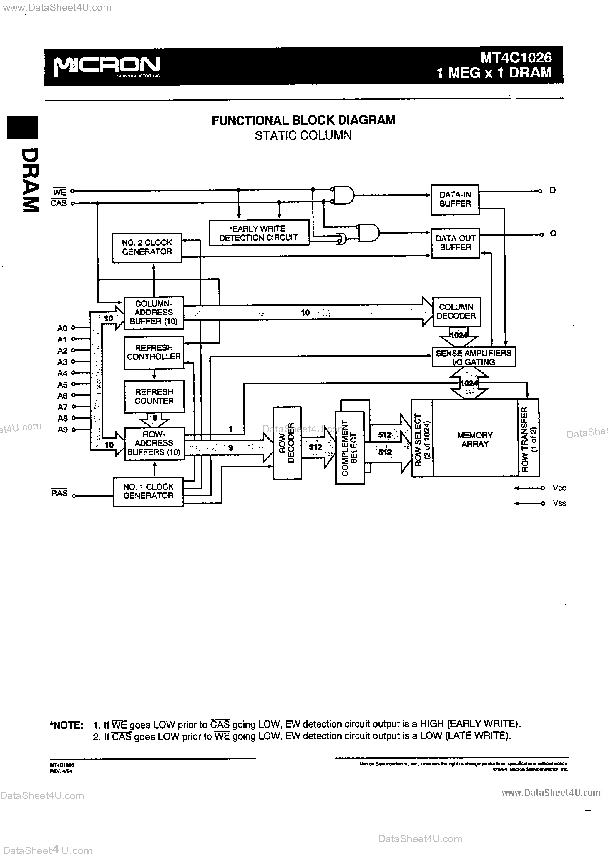 Datasheet MT4C1026 - 1M x 1 DRAM page 2