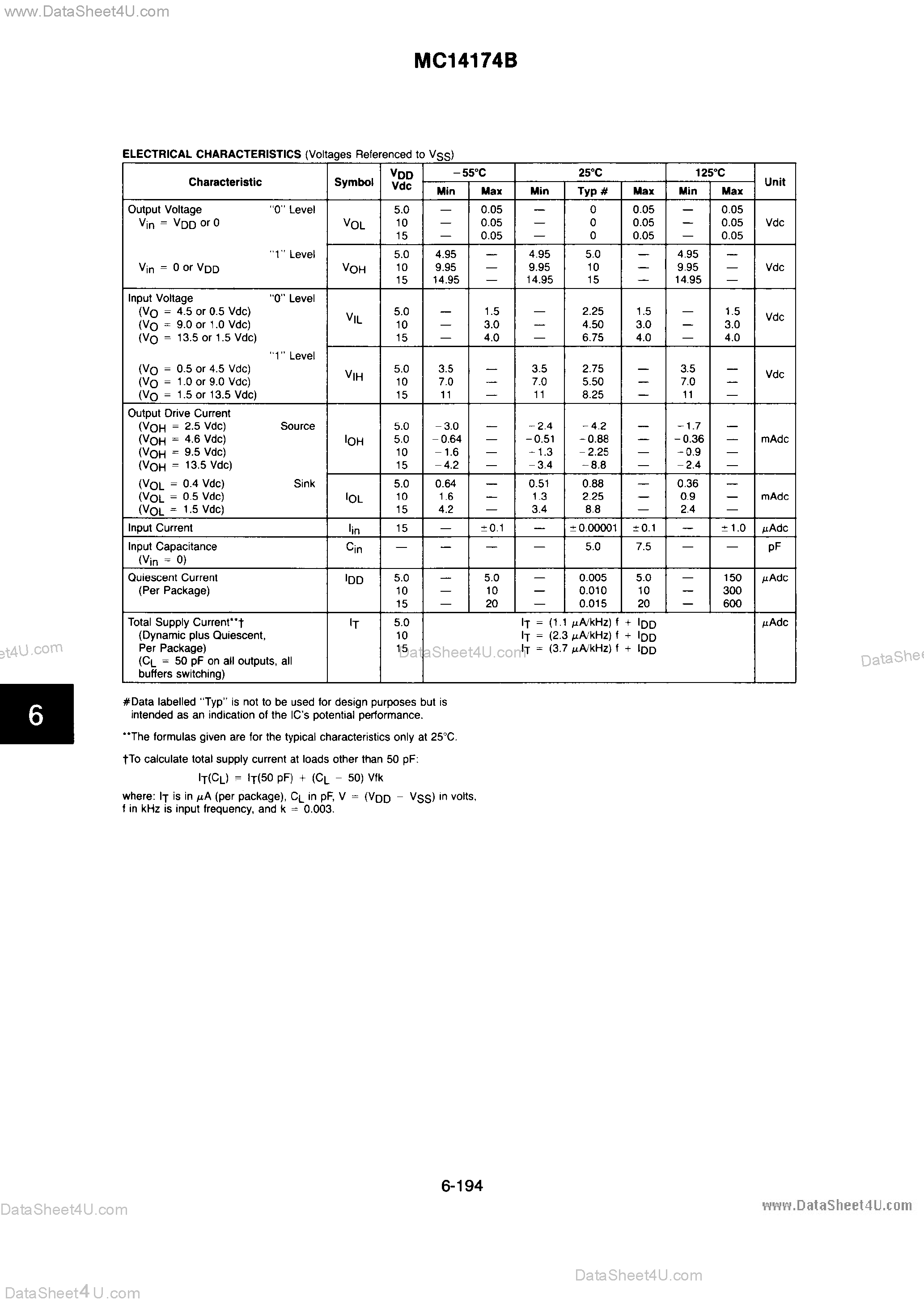 Datasheet MC14174B - Hex Type D Flp-Flop page 2
