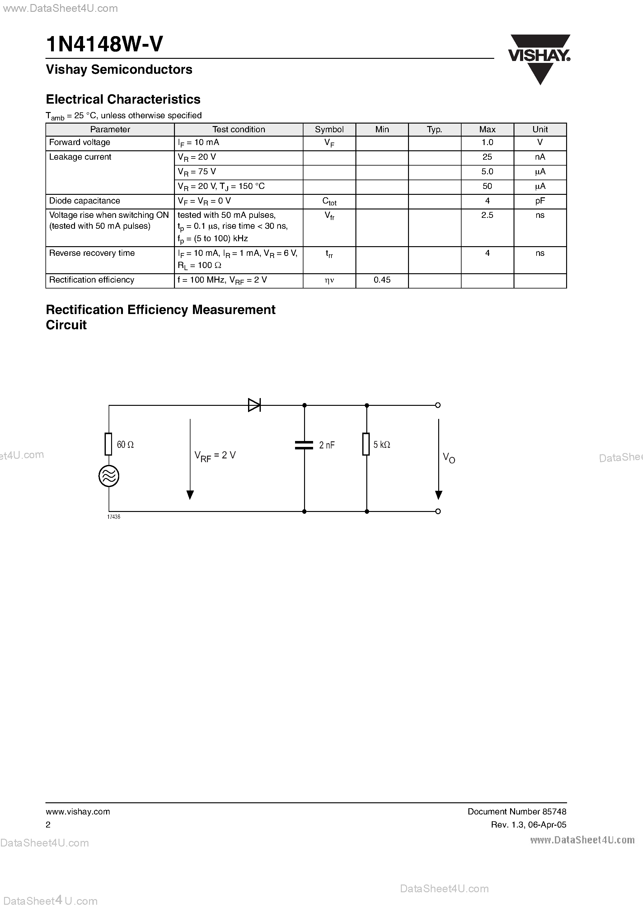 Datasheet 1N4148W-V - Small Signal Fast Switching Diode page 2
