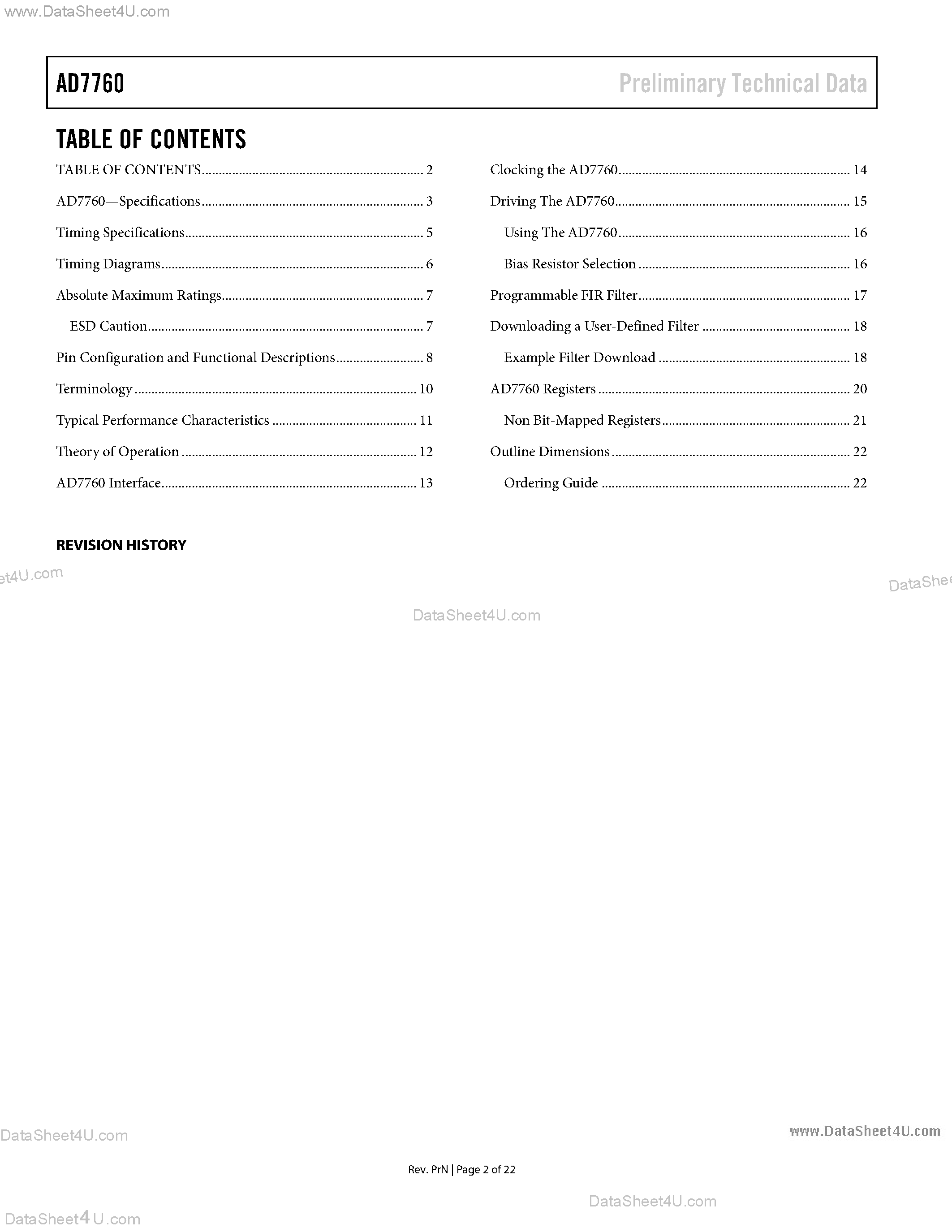 Datasheet AD7760 page 2 Datasheet AD7760 - 2.5 MSPS 20-Bit ADC page 2