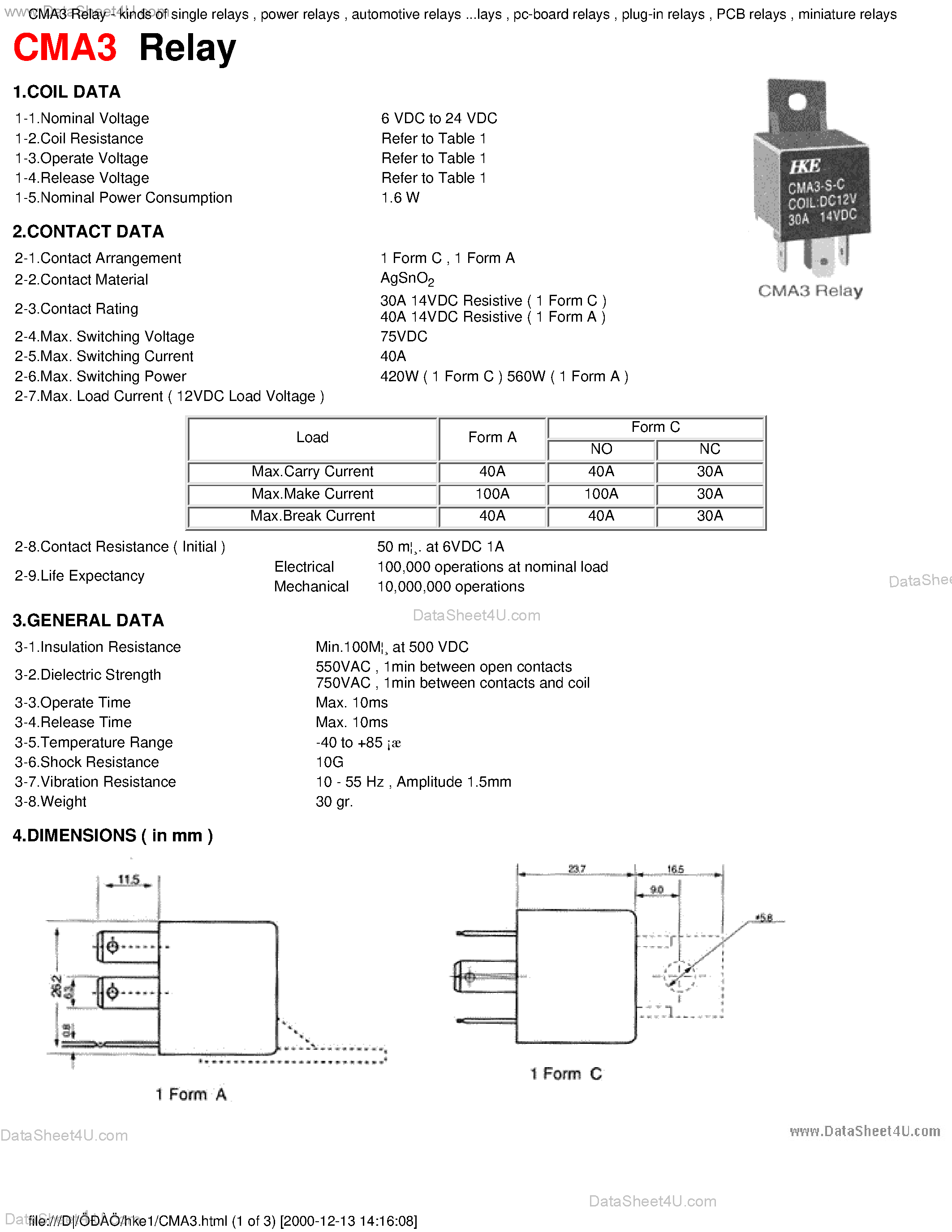 Datasheet CMA3 page 1 Datasheet CMA3 - Relays page 1