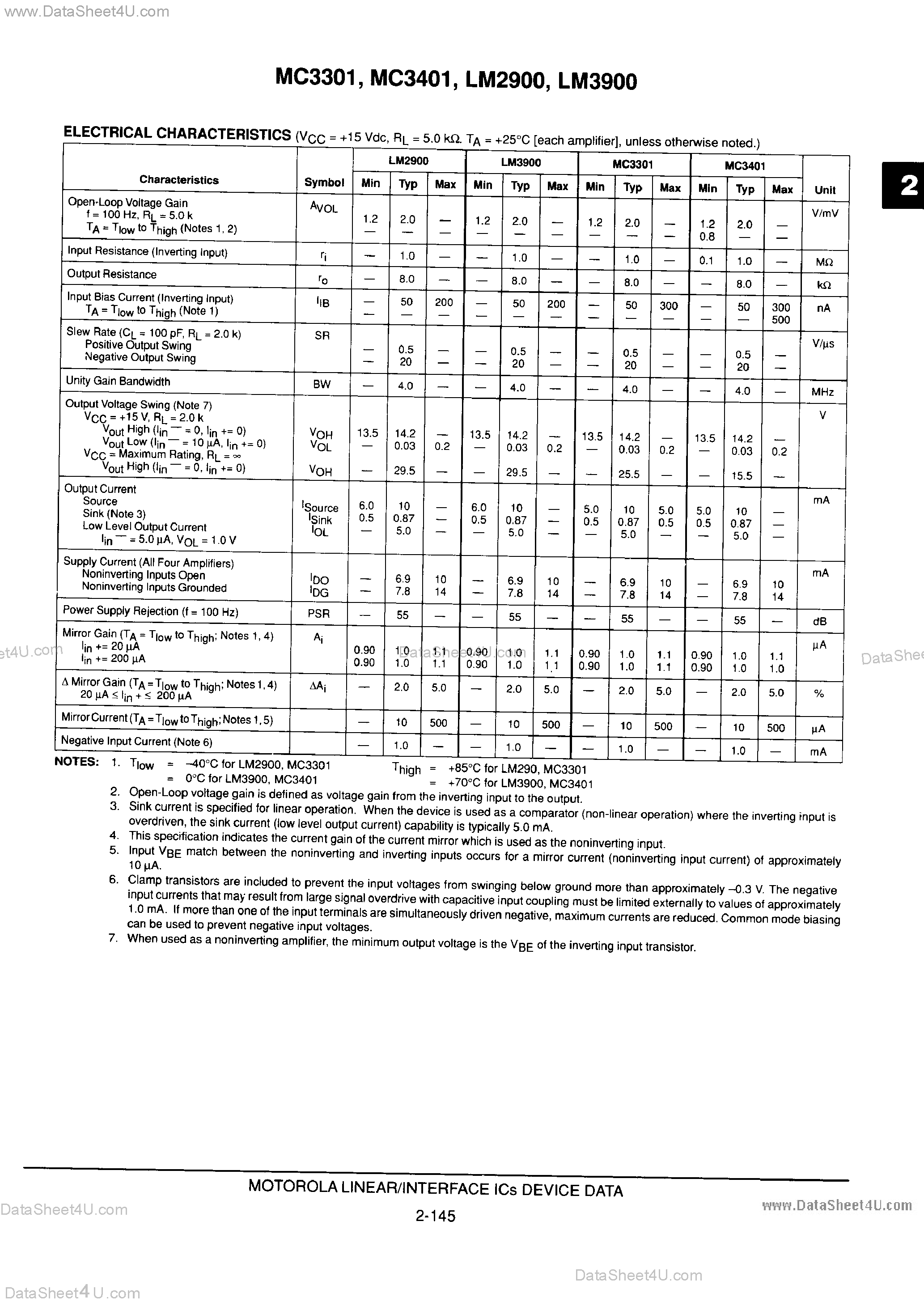 Даташит на микросхему LM3900 страница 2 Даташит LM3900 - QUAD SINGLE SUPPLY OPERATIONAL AMPLIFIERS страница 2
