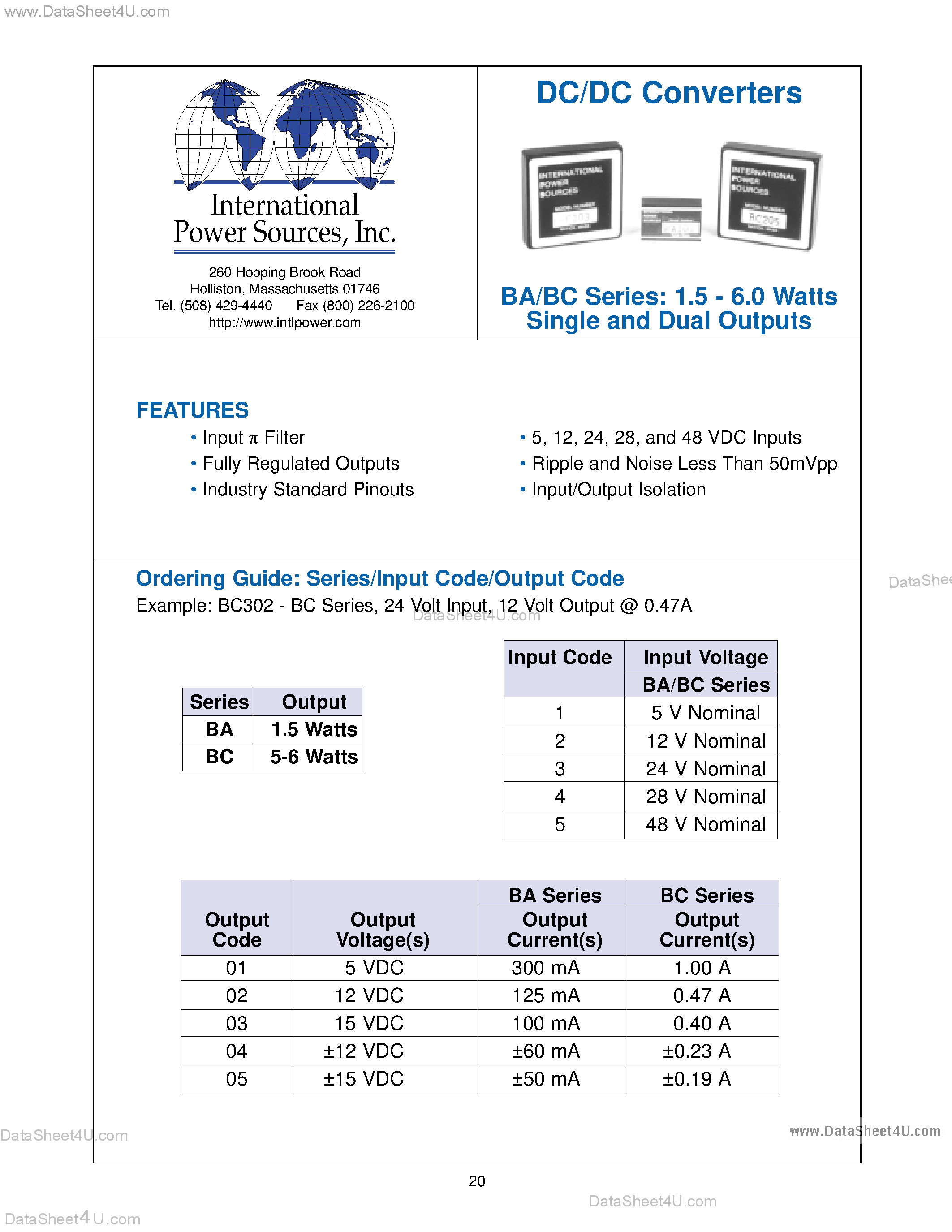 Datasheet BA103 page 1 Datasheet BA103 - DC to DC Converter page 1