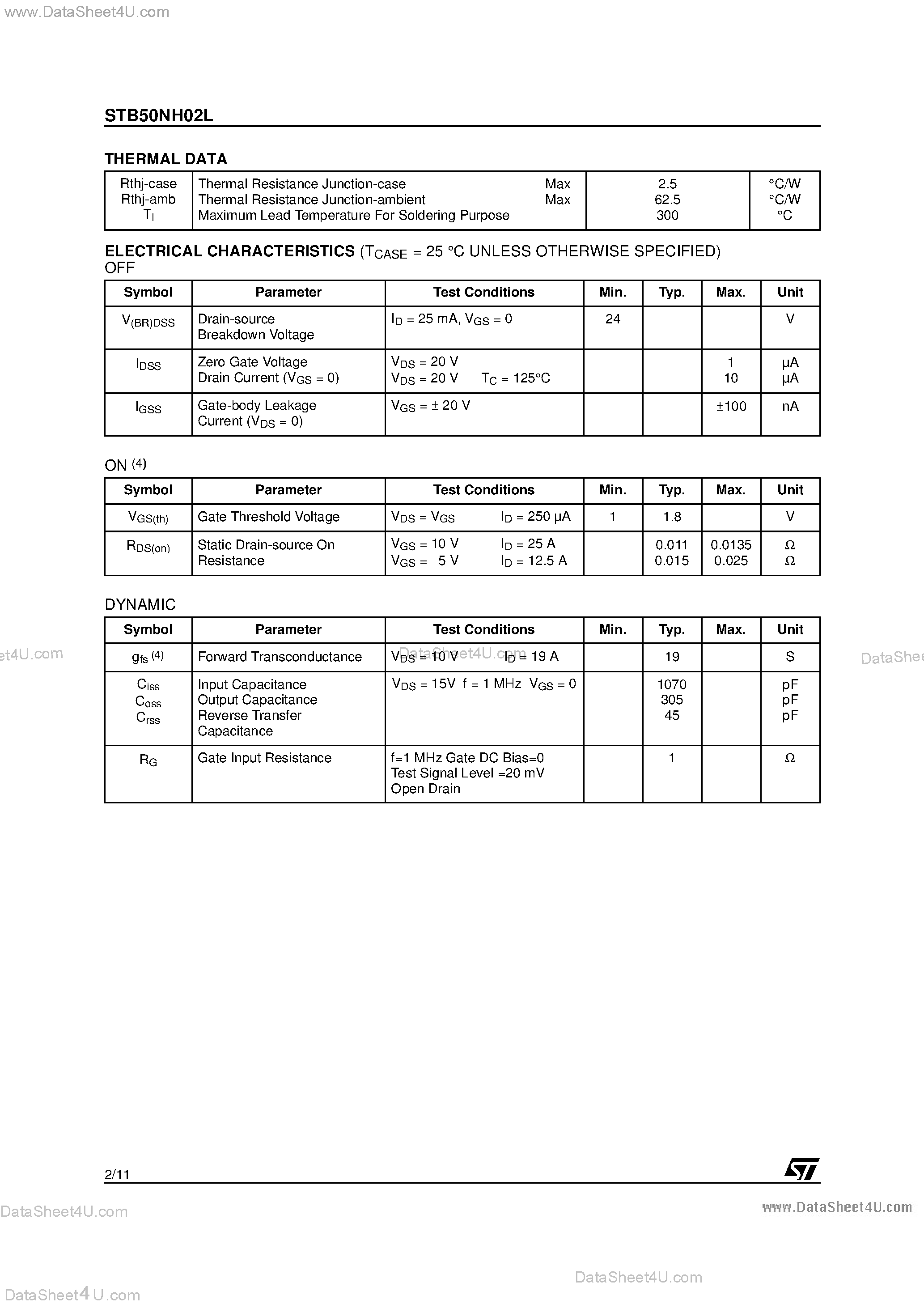Datasheet STB50NH02L - N-CHANNEL POWER MOSFET page 2
