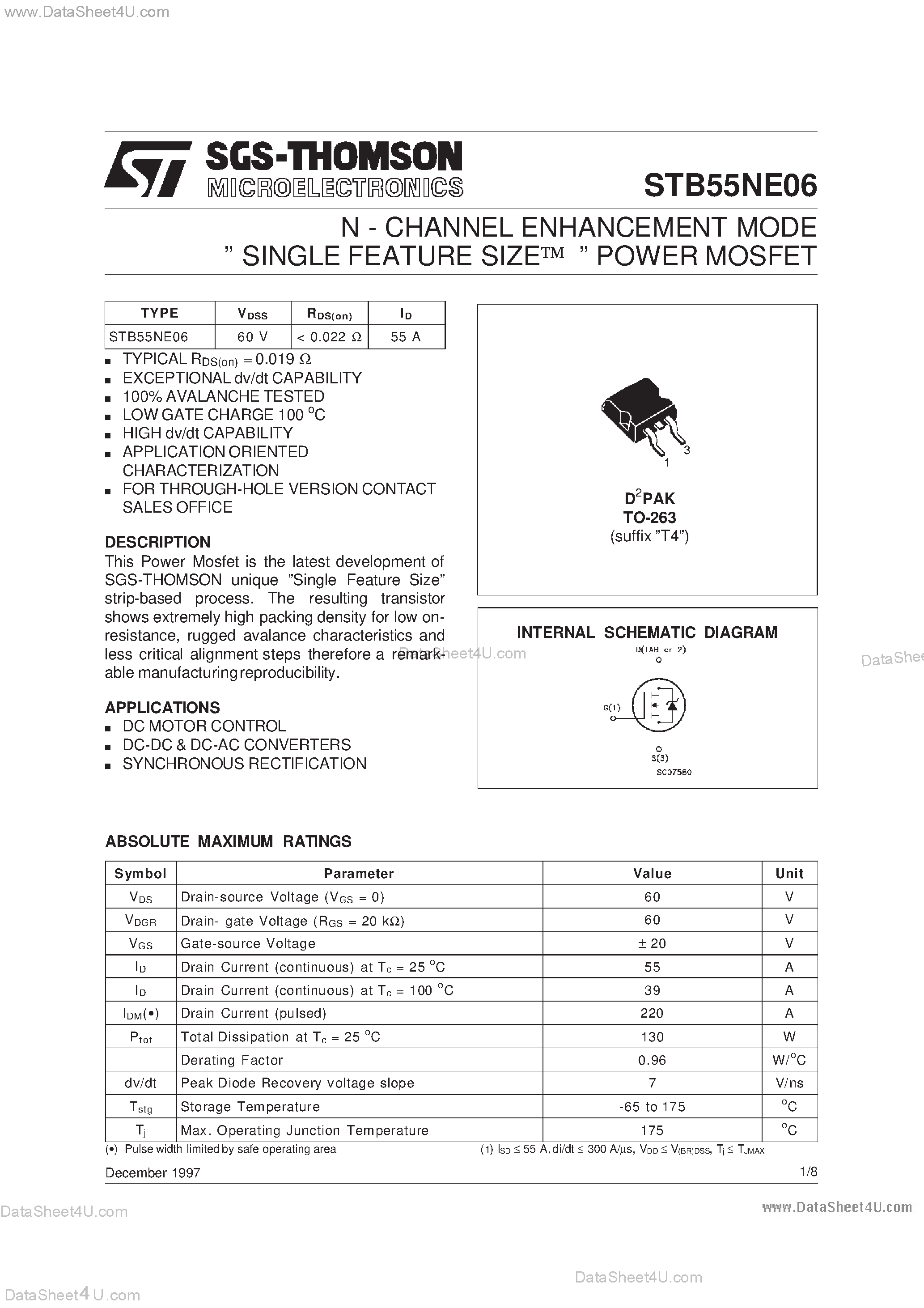Datasheet STB55NE06 - N-CHANNEL POWER MOSFET page 1