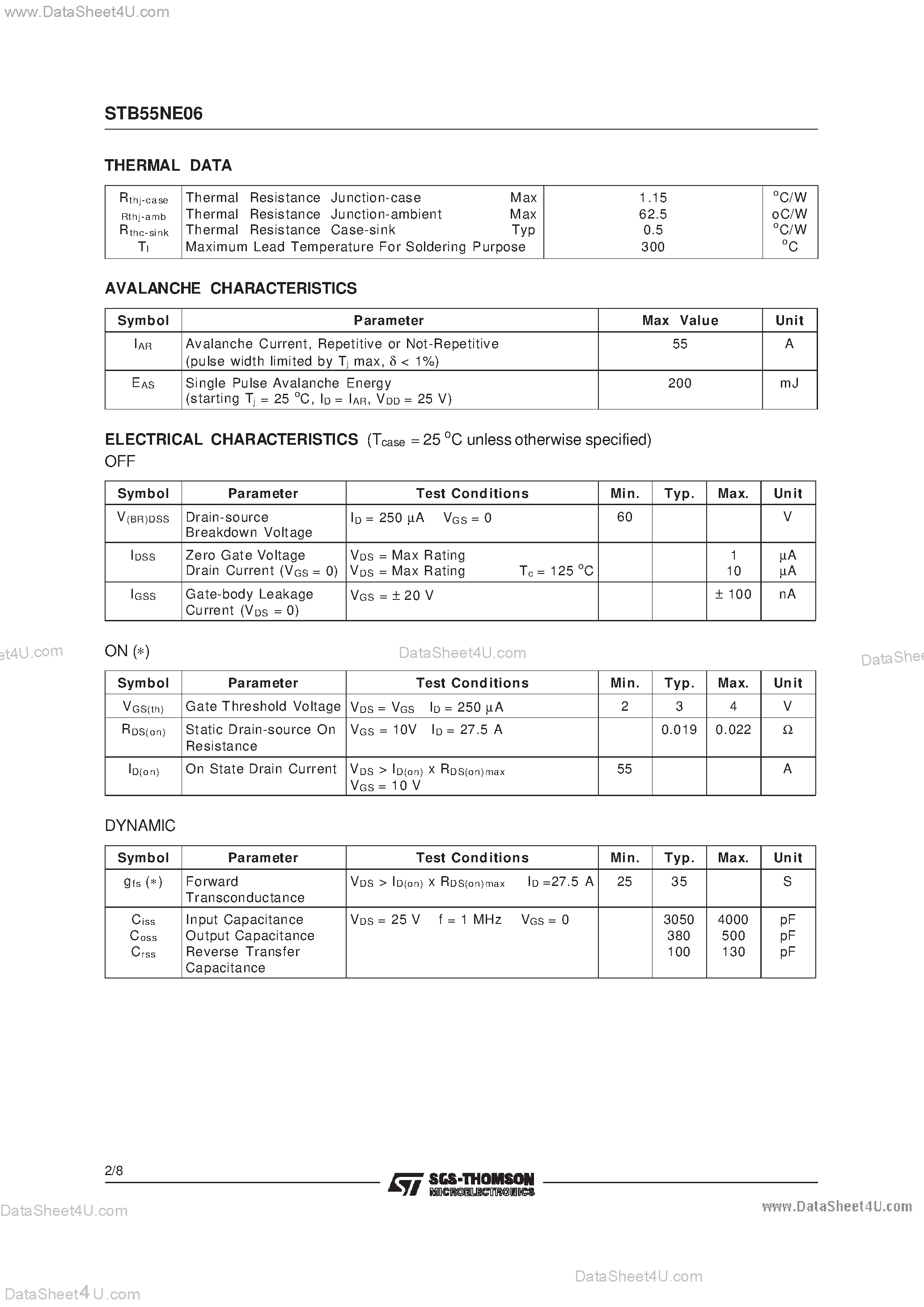 Datasheet STB55NE06 - N-CHANNEL POWER MOSFET page 2