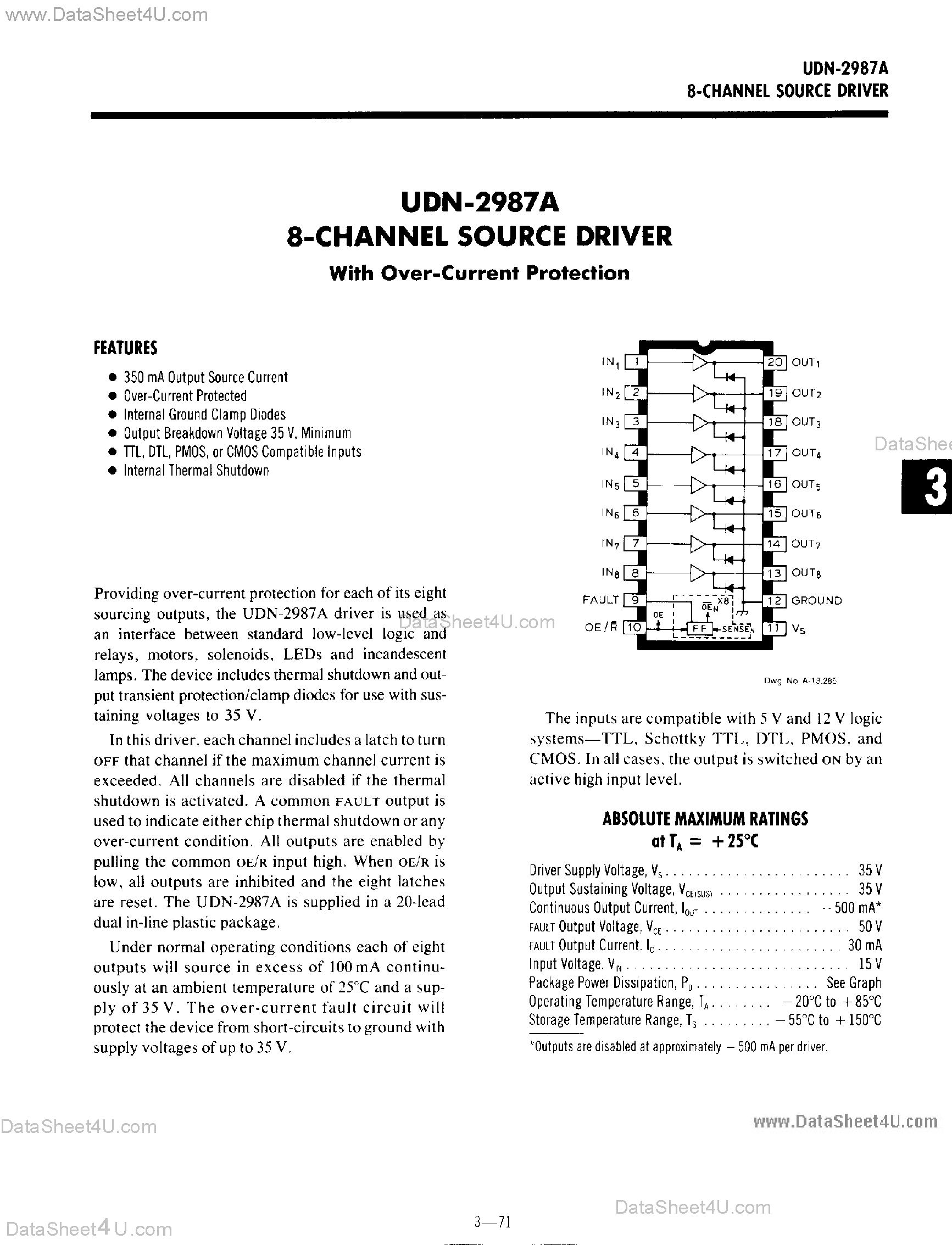 Даташит UDN-2987A - 8-Channel Source Driver страница 1