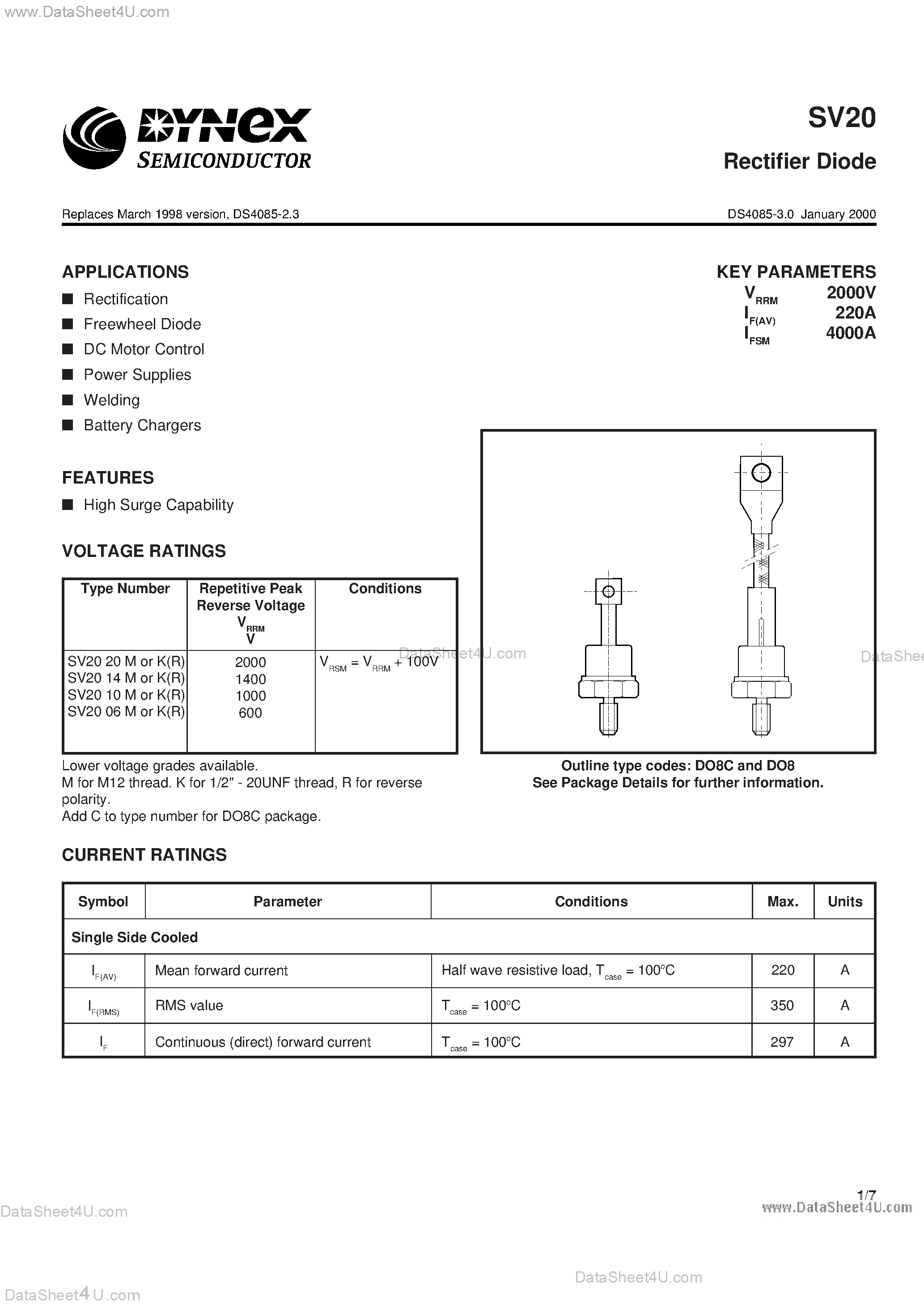 Datasheet SV20 page 1 Datasheet SV20 - Rectifier Diode page 1