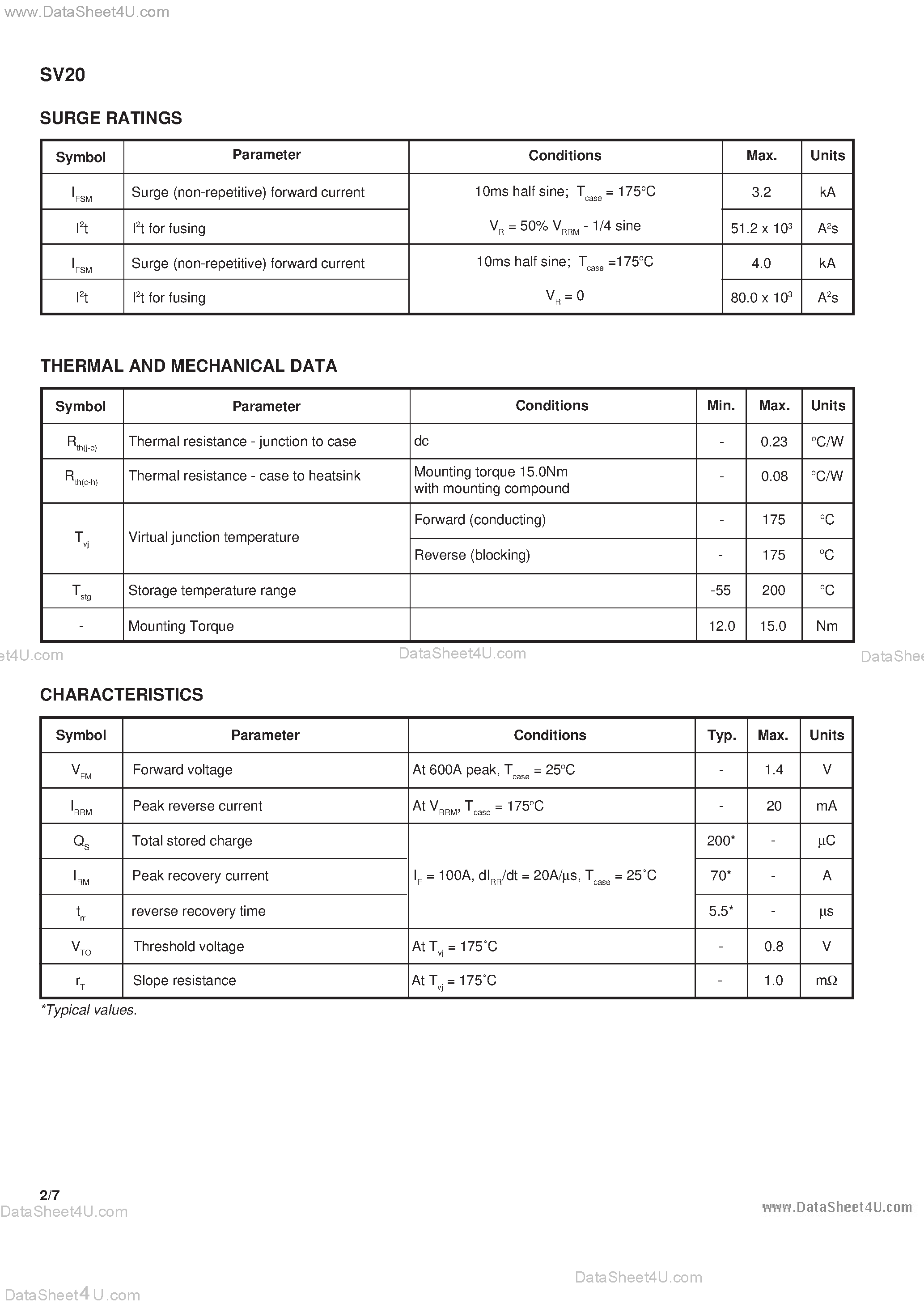 Datasheet SV20 page 2 Datasheet SV20 - Rectifier Diode page 2