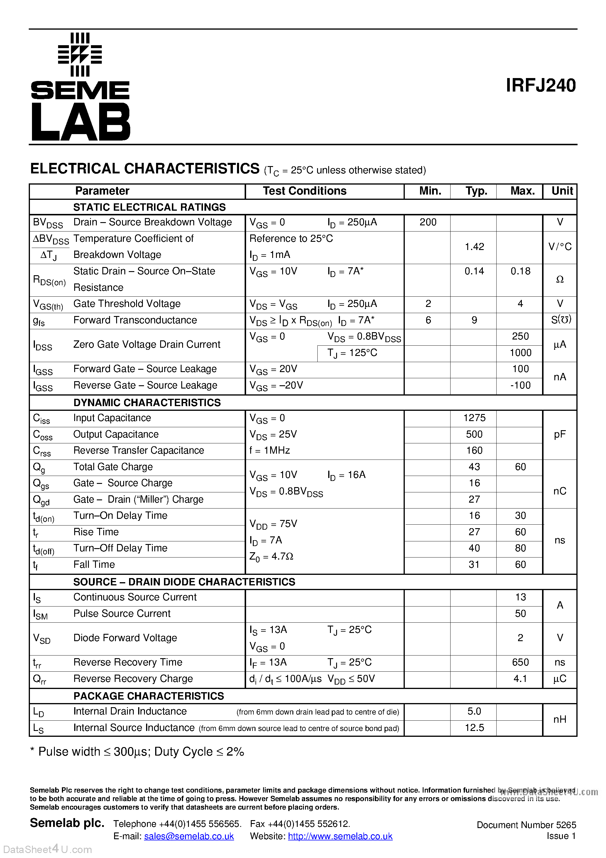 Datasheet IRFJ240 - N - CHANNEL POWER MOSFET FOR HI-REL APPLICATIONS page 2