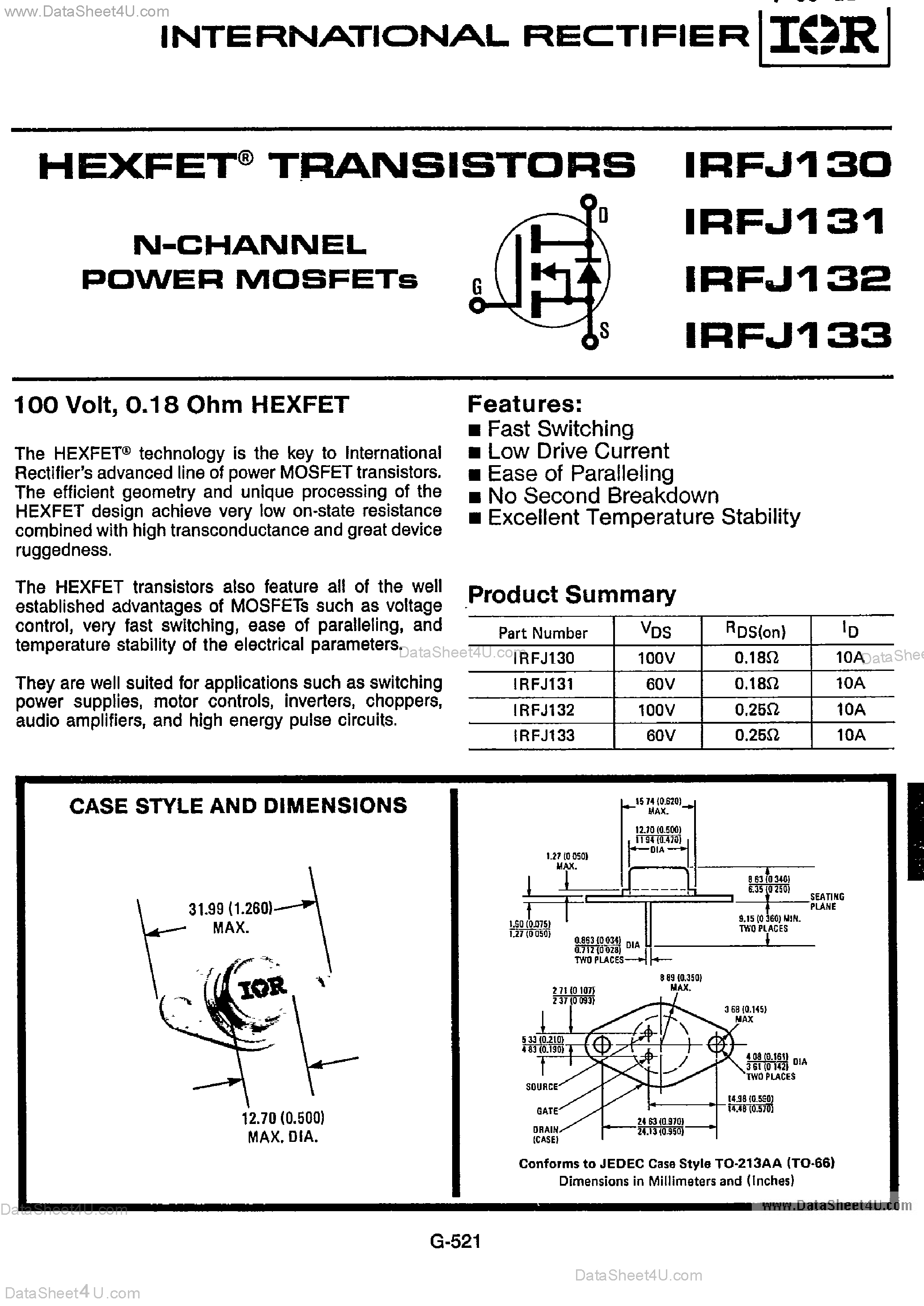 Datasheet IRFJ130 page 1 Datasheet IRFJ130 - (IRFJ130 - IRFJ133) N-Channel Power MOSFET page 1