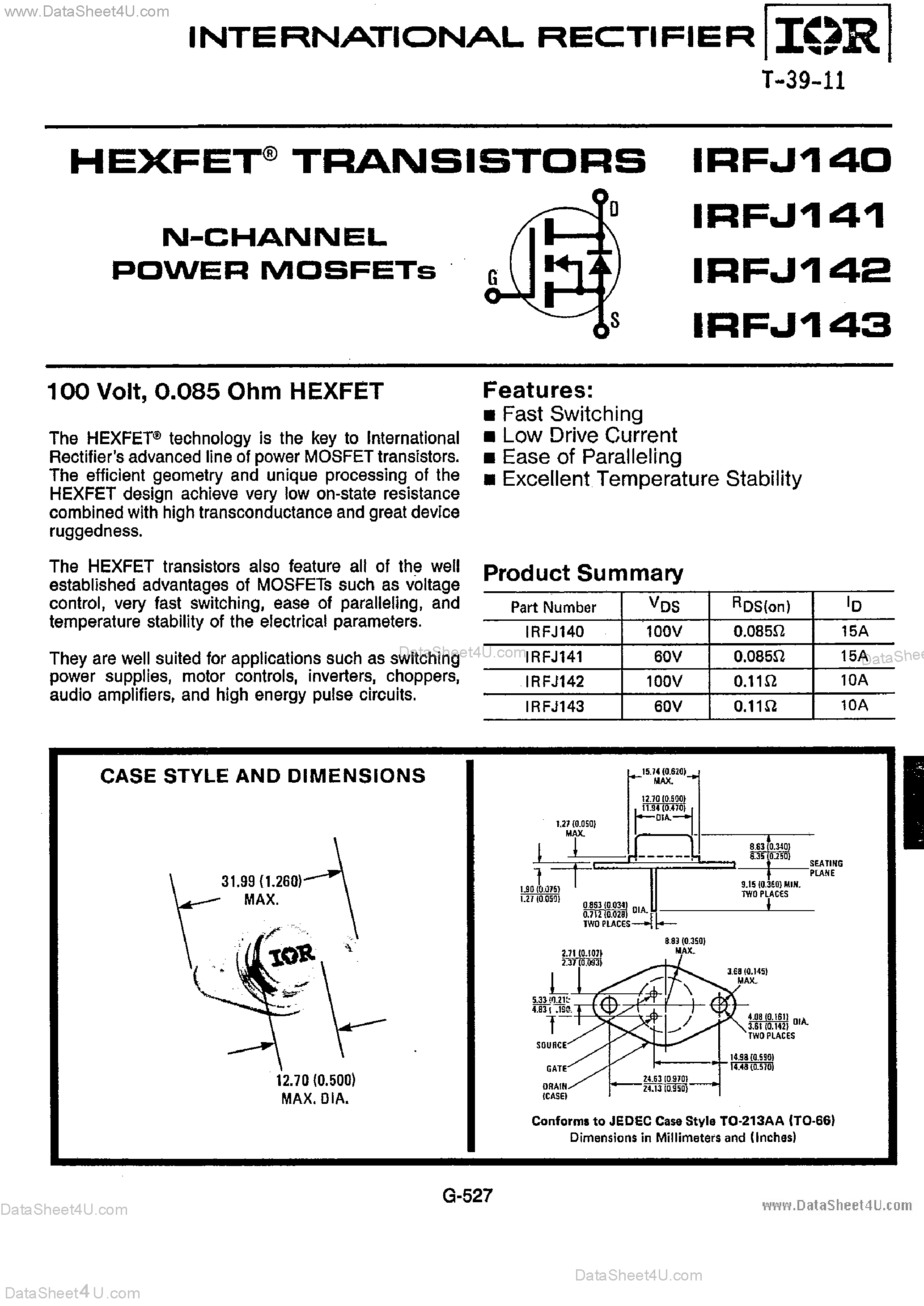 Datasheet IRFJ140 - (IRFJ140 - IRFJ143) N-Channel Power MOSFET page 1