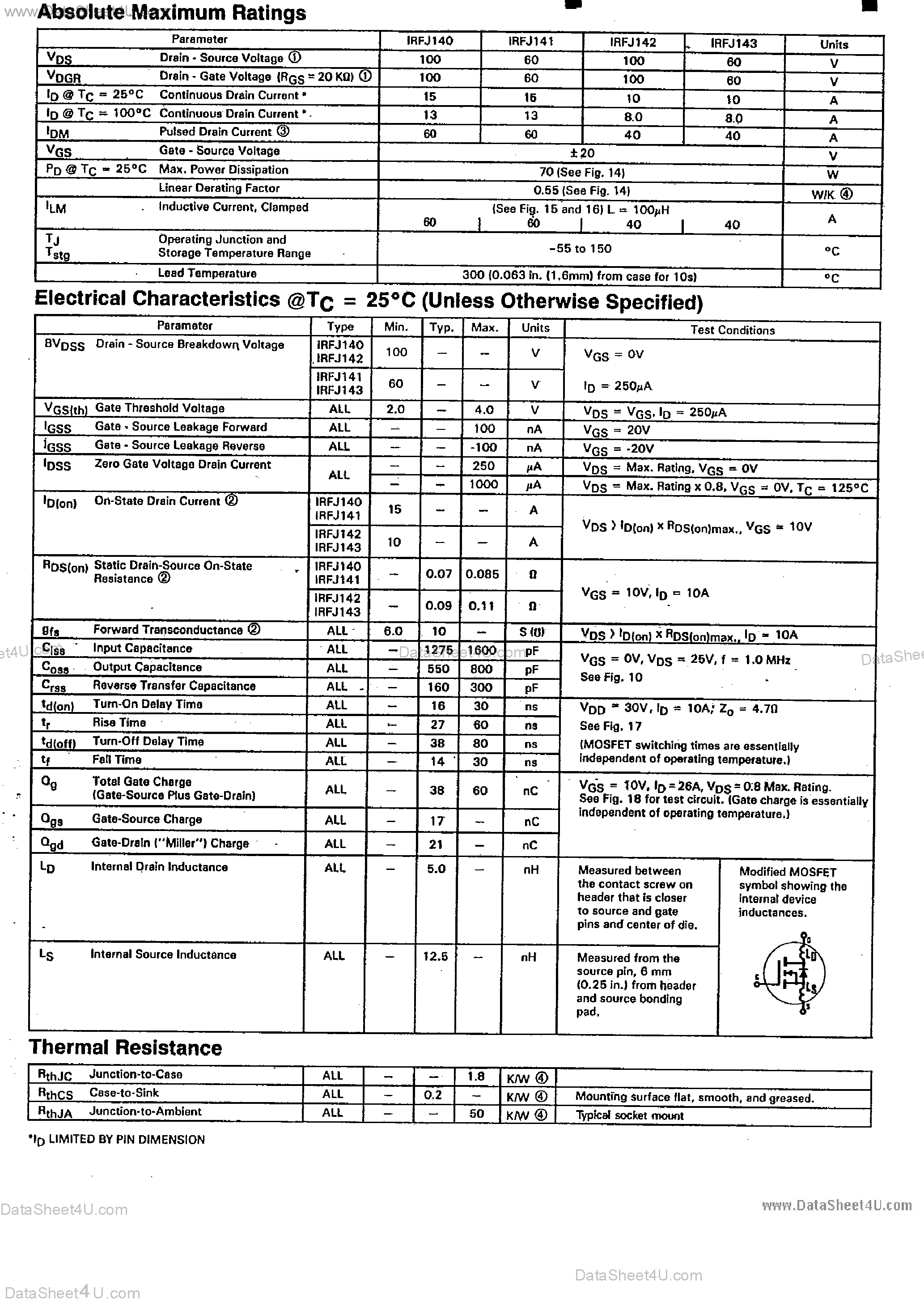 Datasheet IRFJ140 - (IRFJ140 - IRFJ143) N-Channel Power MOSFET page 2